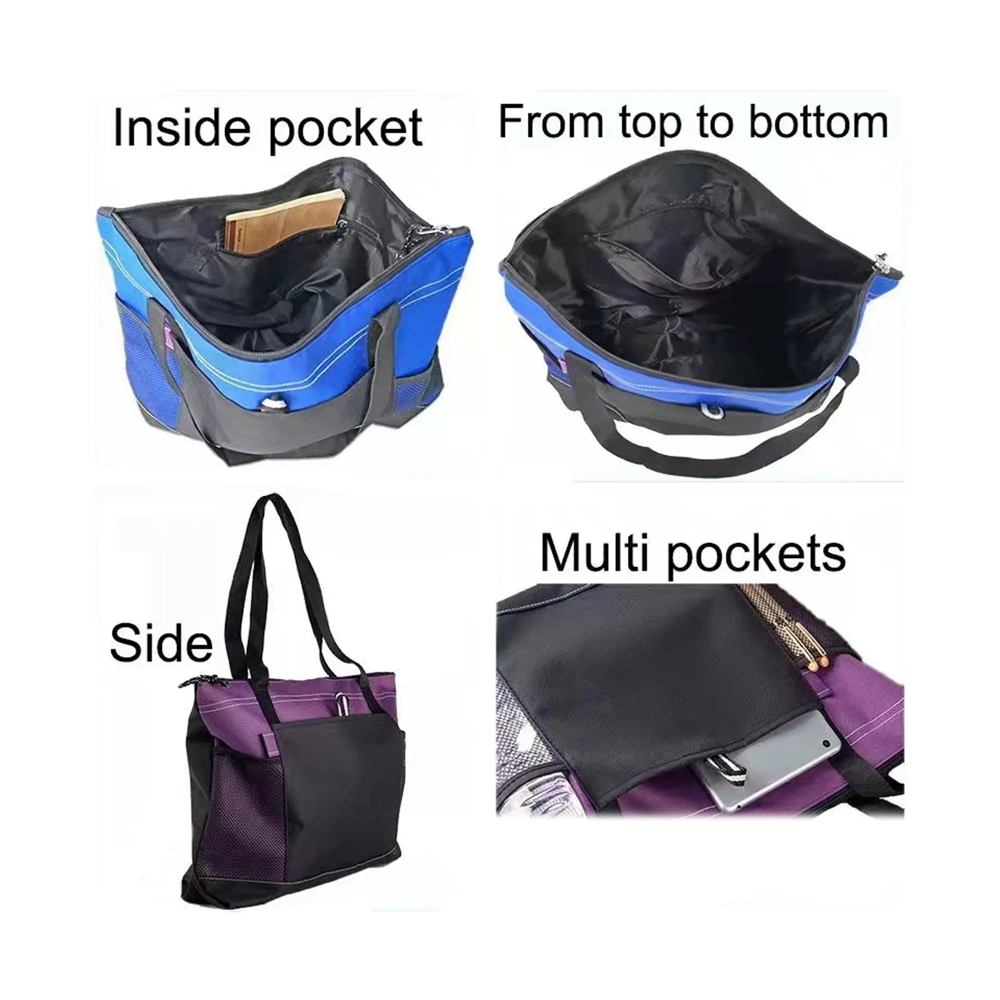 Casual Large Tote Bag w/Zipper & Pocket, custom tote bag with logo imprint 2