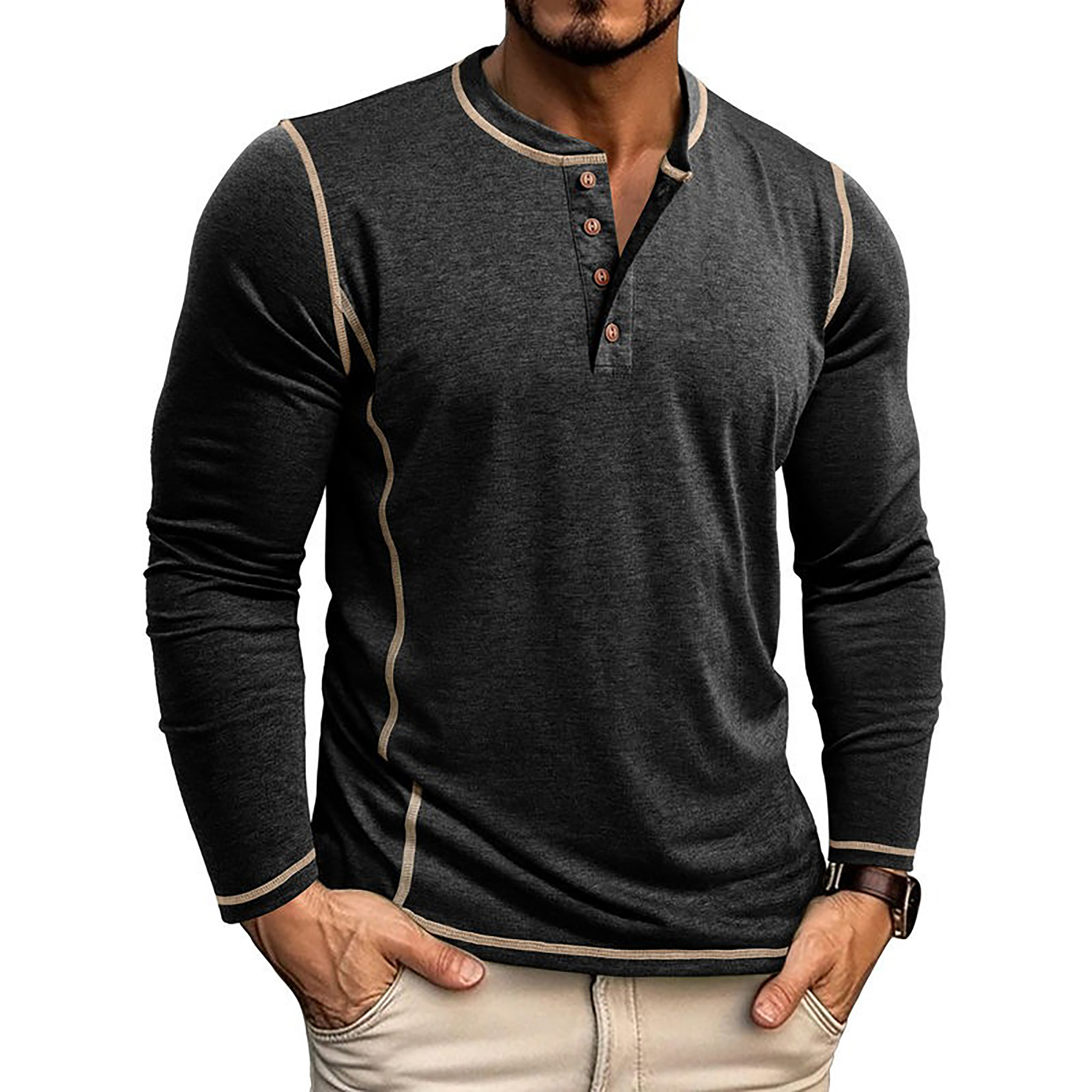 Men's Henley Shirt Long Sleeve 5