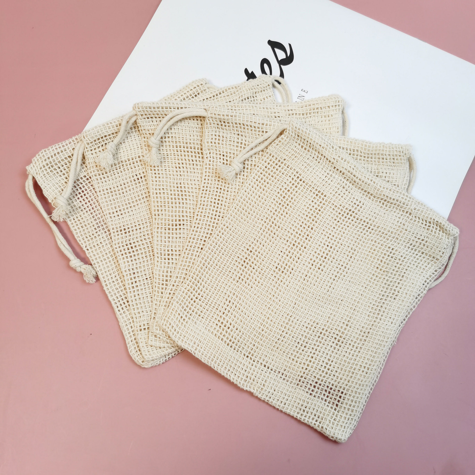 Eco-friendly Drawstring Organic Cotton Mesh Bags 4