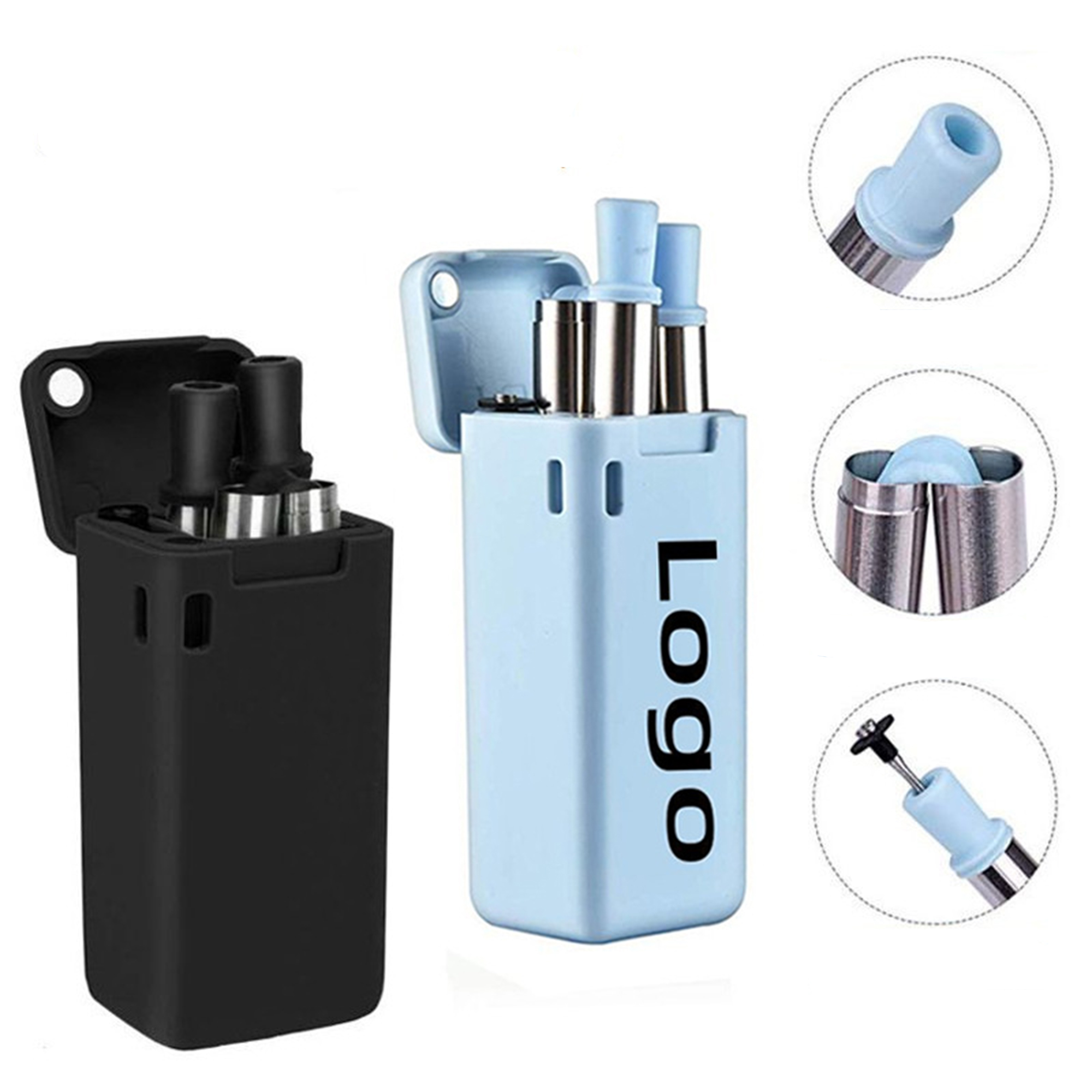 Reusable Folding Stainless Steel Silicone Straw 2