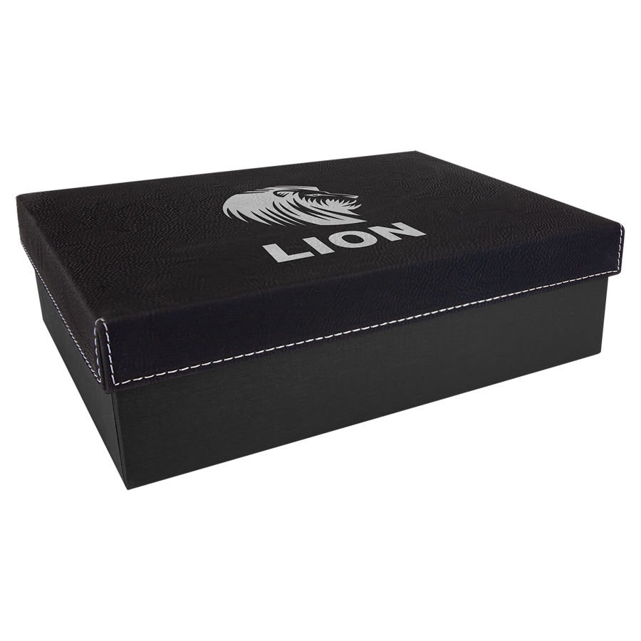 9 3/4" x 7" Black/Silver Gift Box with Leatherette Lid 2