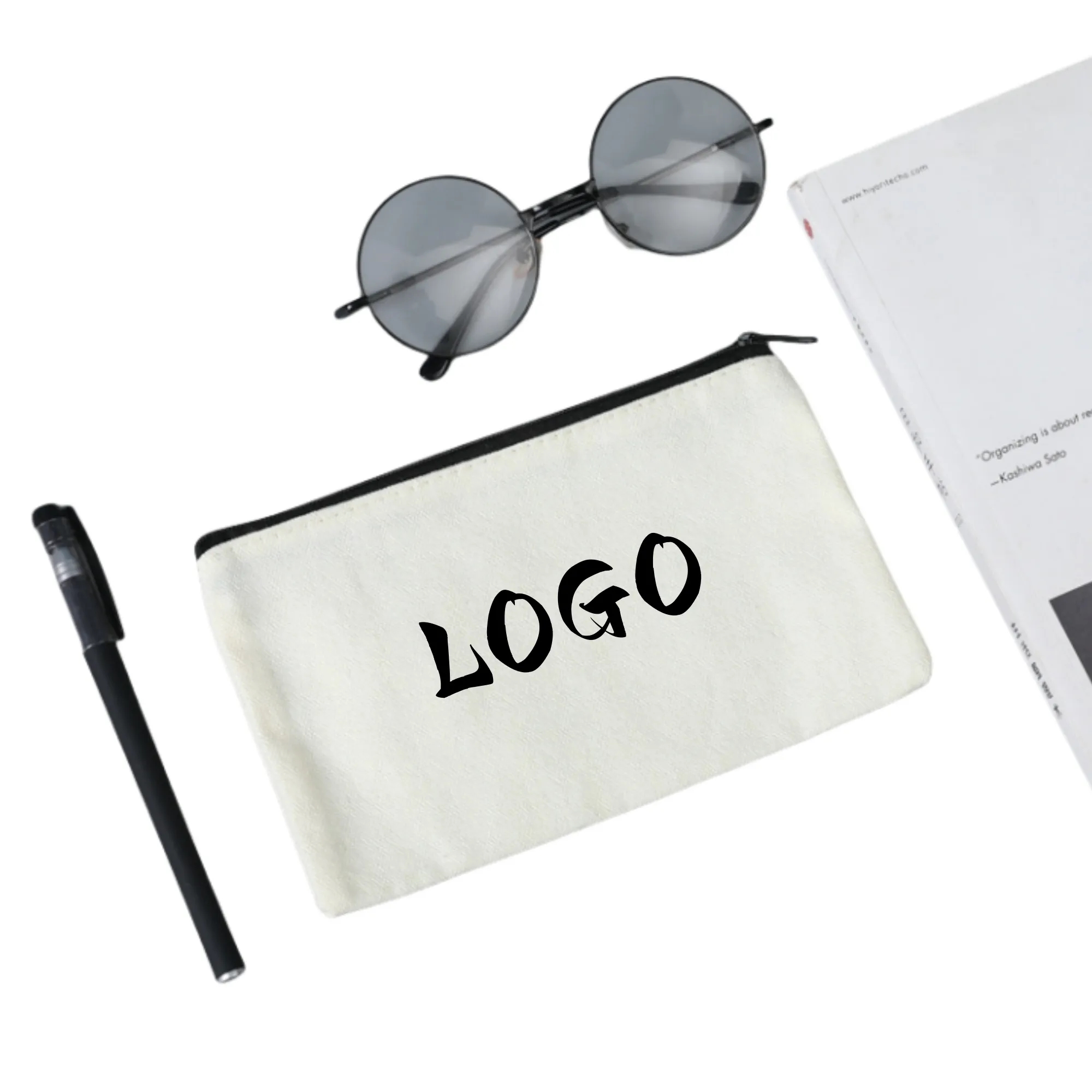 MOQ50 Eco-Friendly Cotton Canvas Zipper Pouch, custom tote bag with logo imprint 3