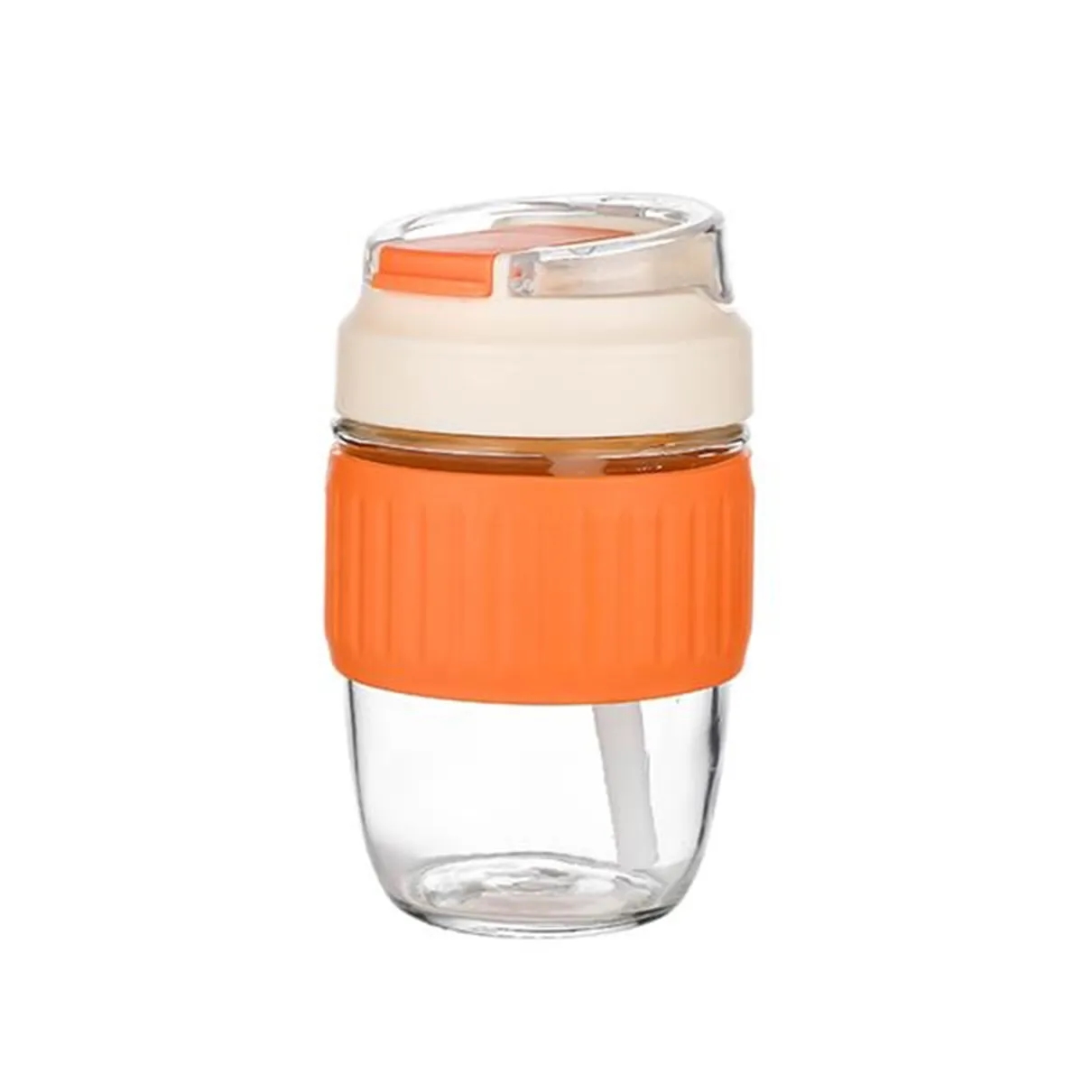 Coffee Drinking Silicone Sleeve Clear Cup with Lid and Straw 7