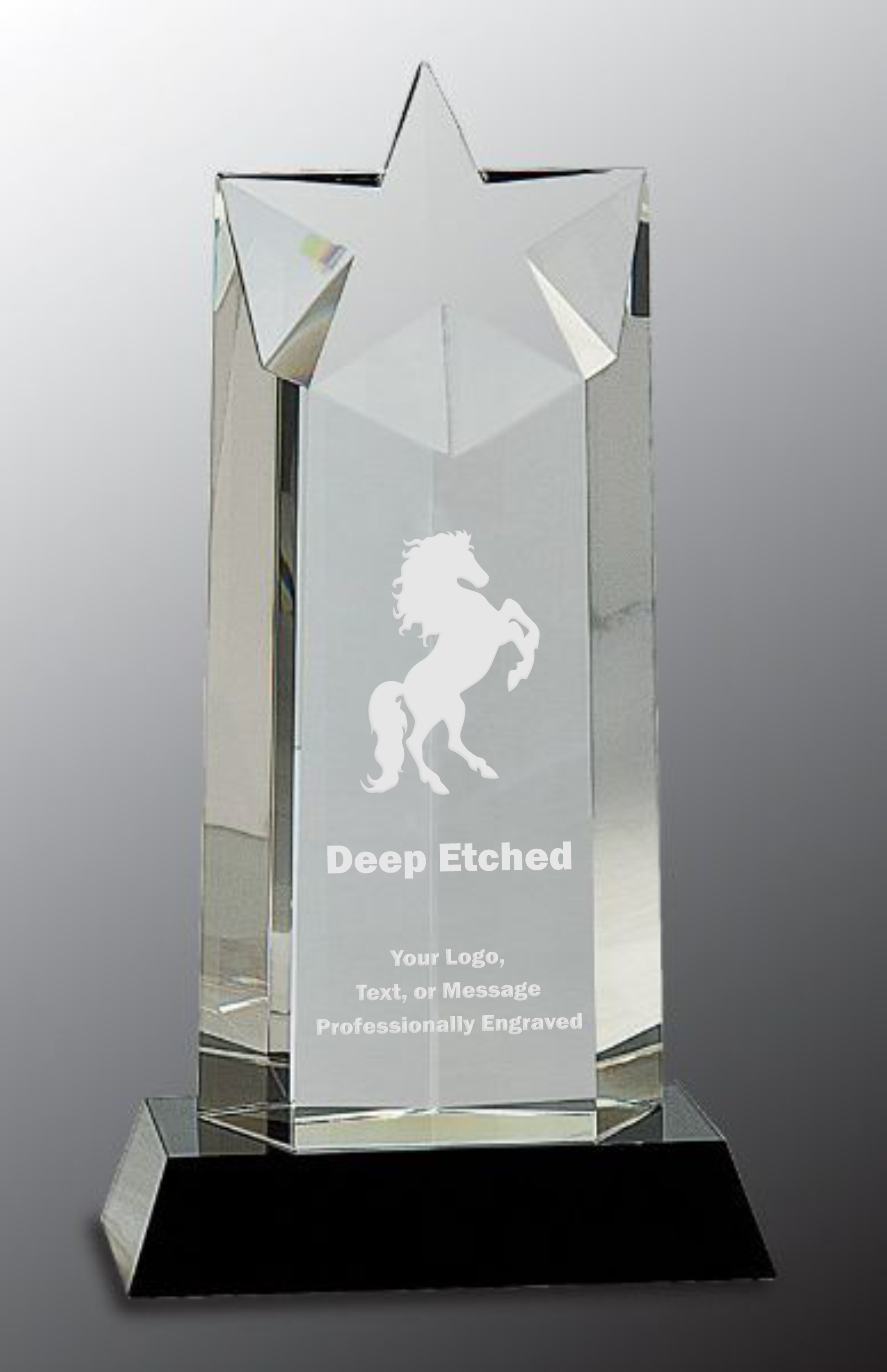 10" Crystal Star Column on Black Pedestal Base Crystal Award