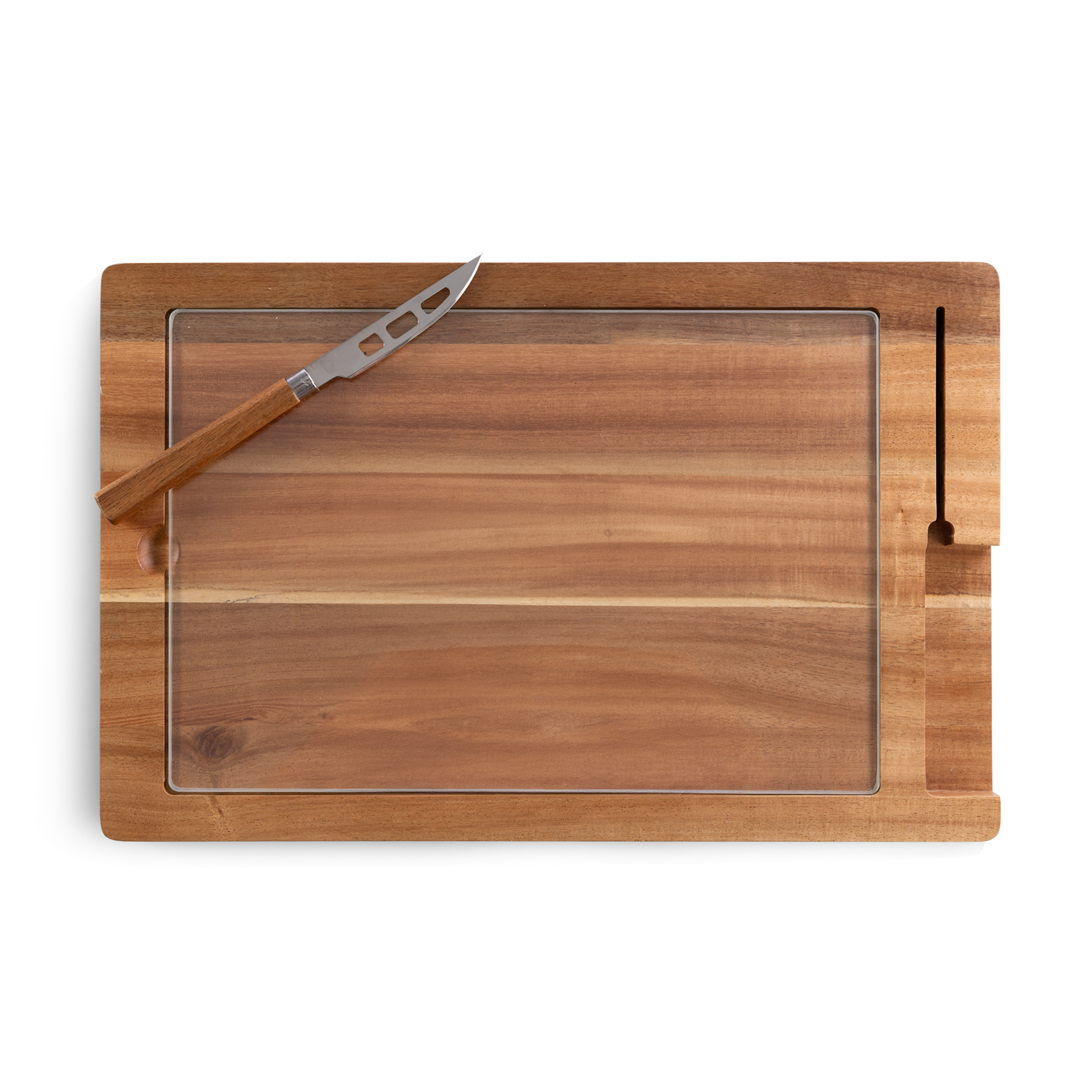 Ventana Tempered Glass and Acacia Cheese Board and Knife Set 4