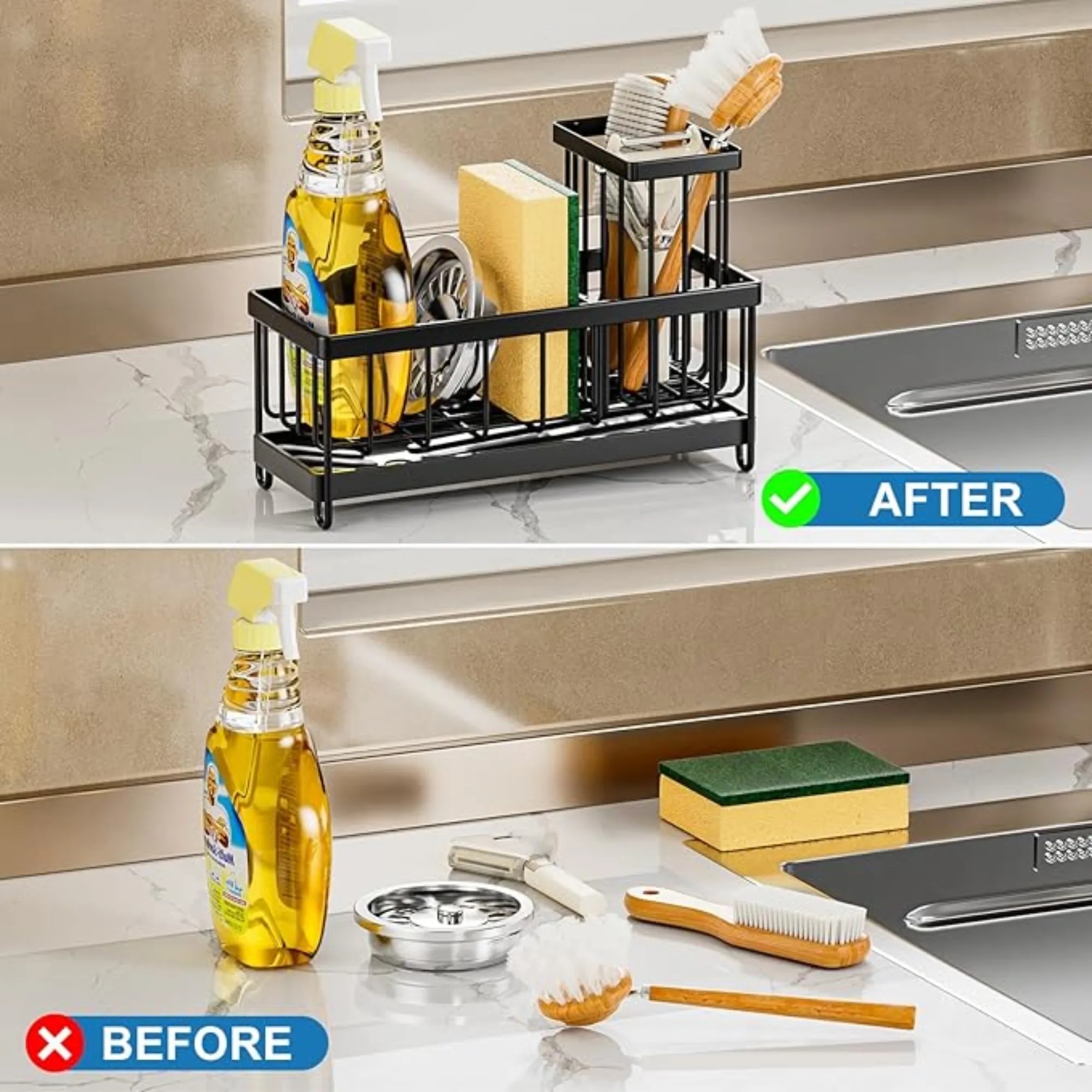Kitchen Sink Box Organizer With High Brush Holder 6
