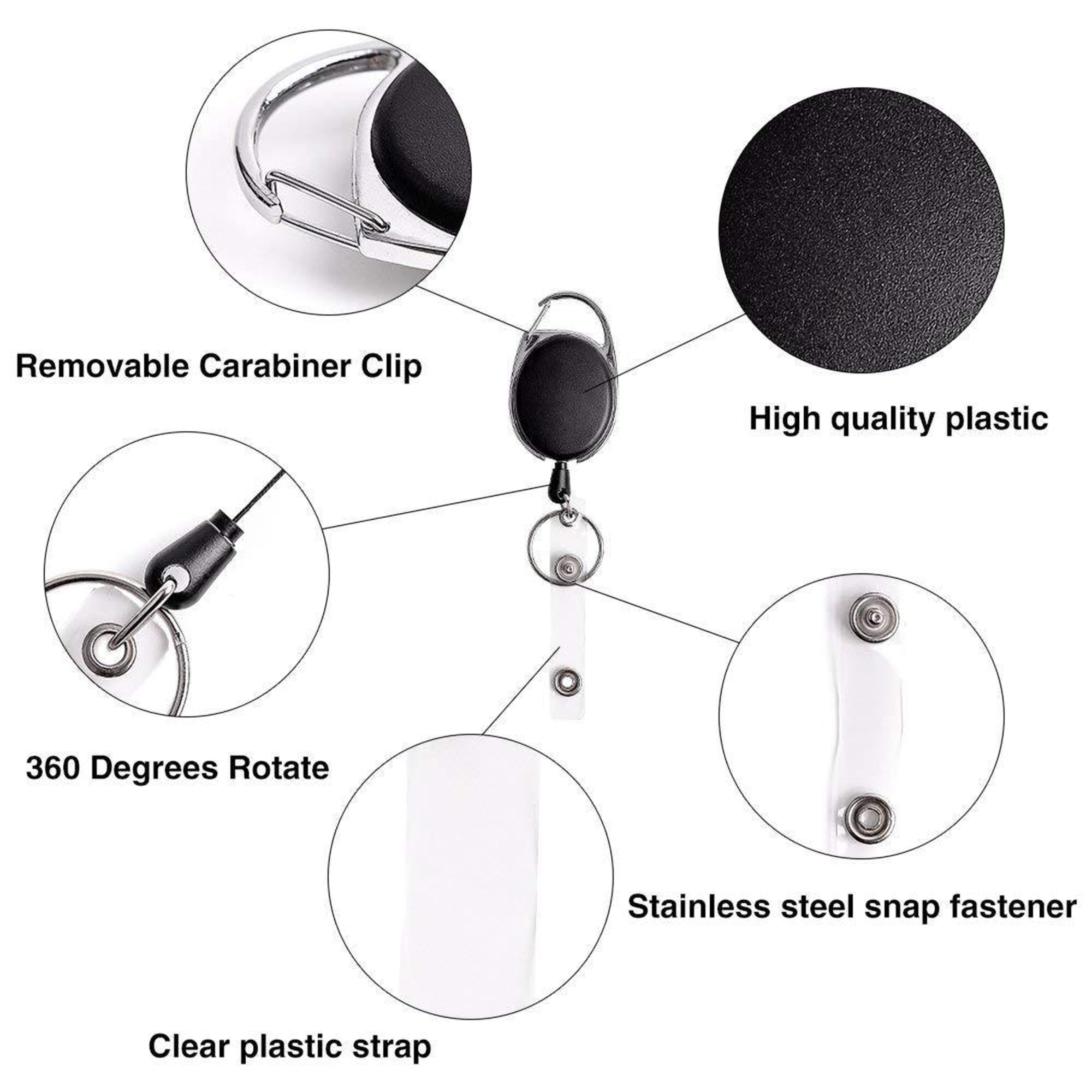 Carabiner Retractable ID Badge Holder Clip 3