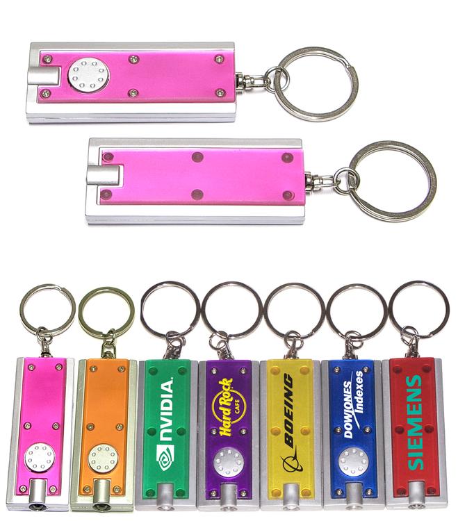 Slim rectangular flash light with swivel key chain, pink