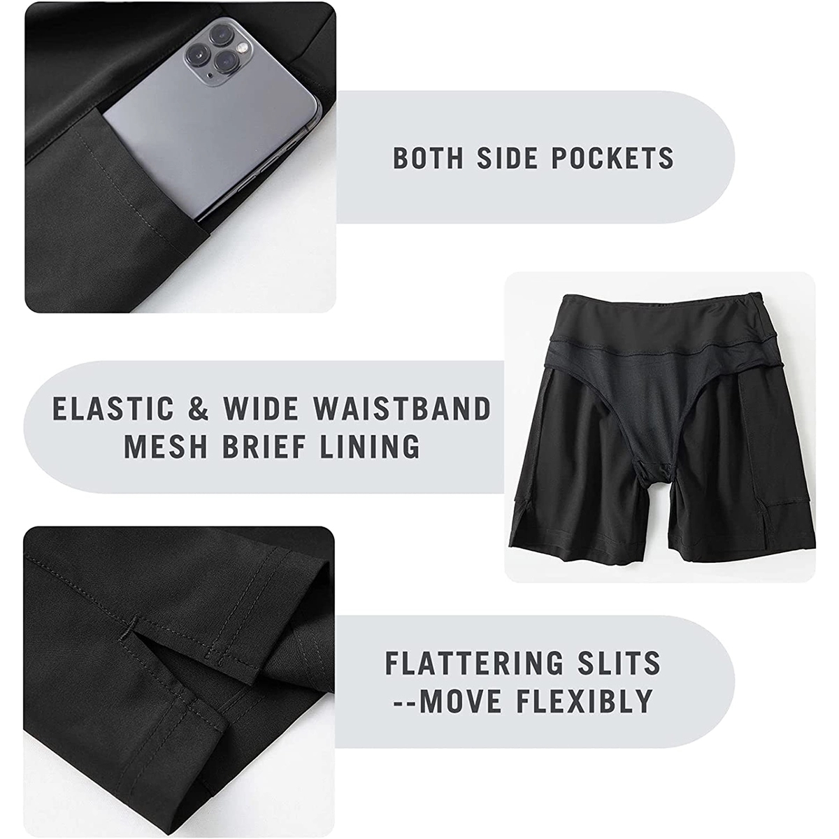 Quick Dry High Waisted Swim Board Shorts Swimsuit 4