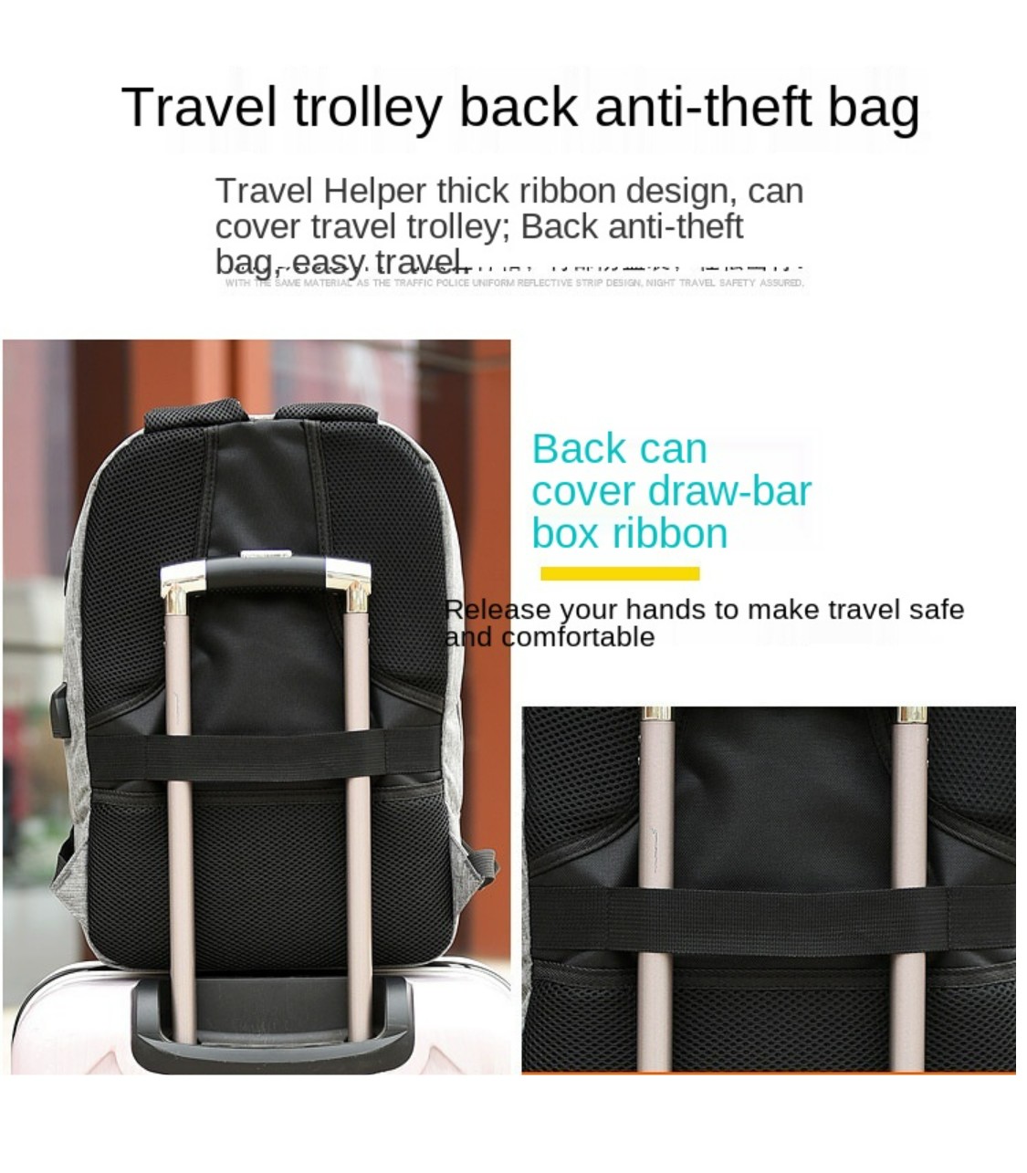 Anti-theft Lock USB Charging Light Reflective Laptop Backpacks 6