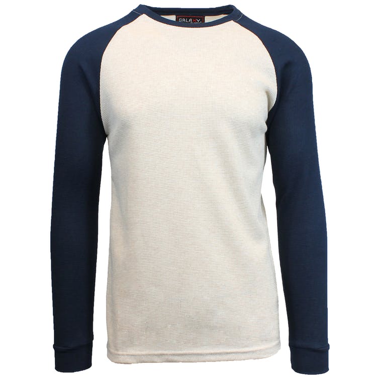 Men's Thermal Shirts - Oatmeal/Navy S-XL, custom hoodie or sweatshirt with logo imprint 2