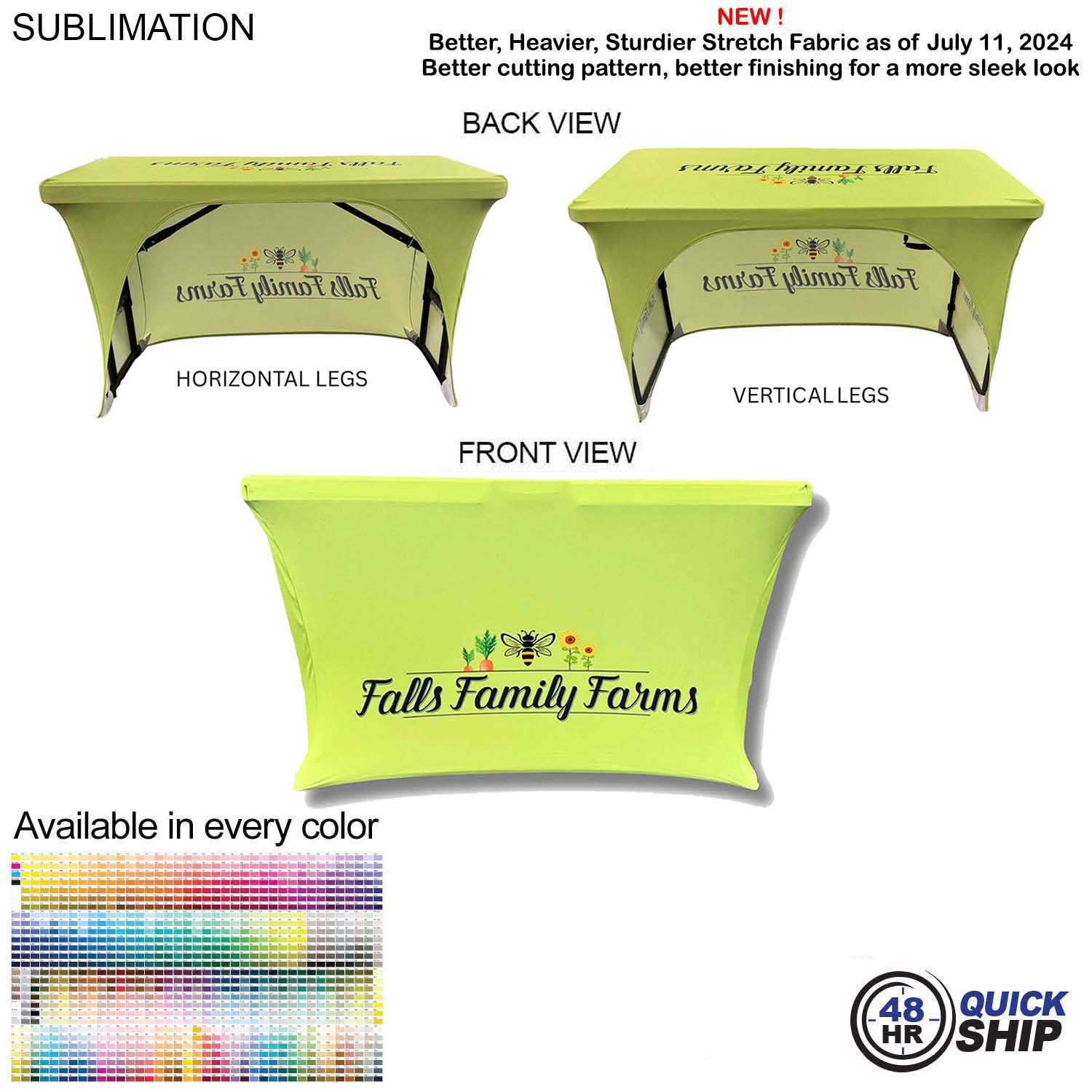 48 Hr Quick Ship - Sublimated Stretch Curved Fit Table Throw for 4ft Table, 3 sided, Open Back 3
