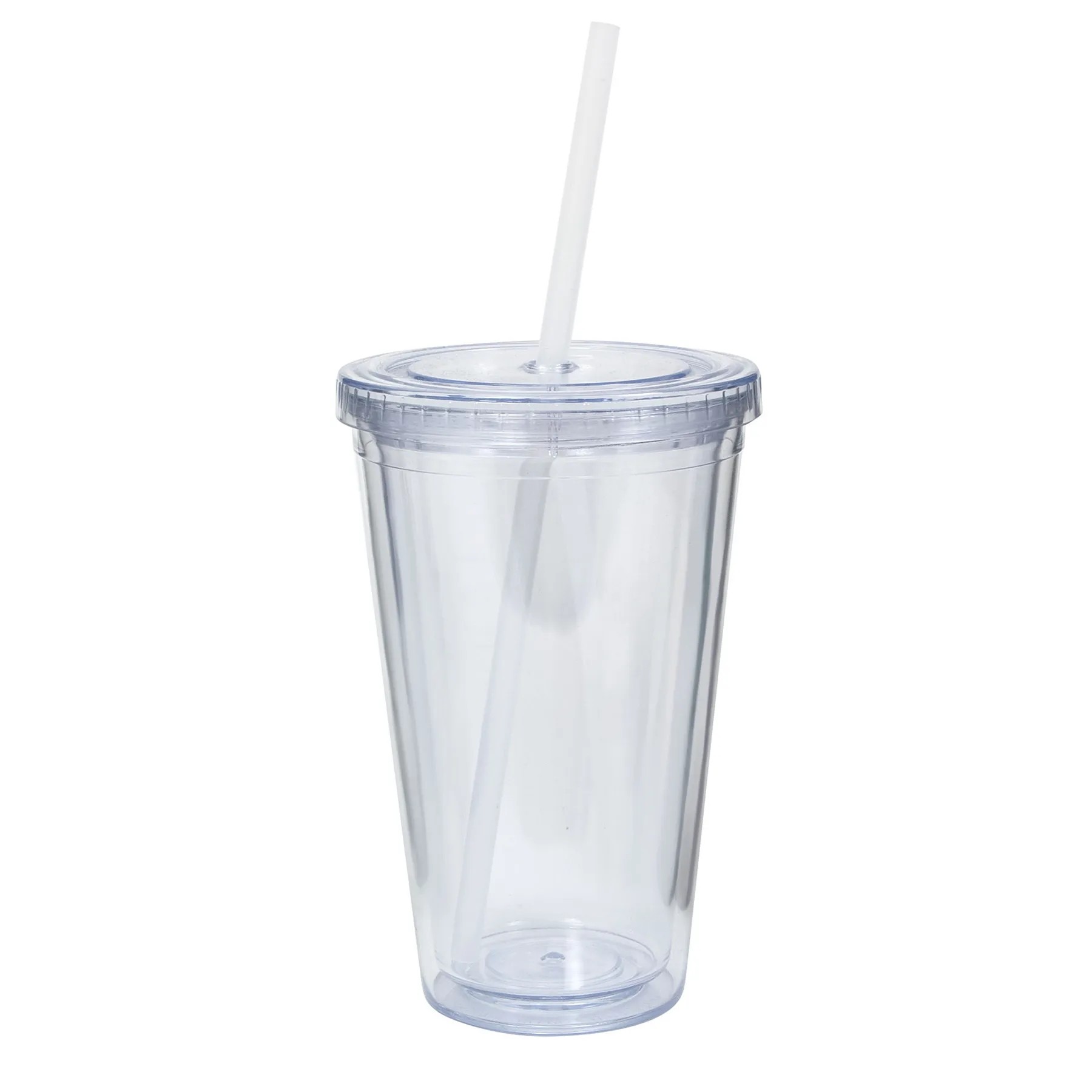 16 Oz Double Plastic Cup W/Straw 2