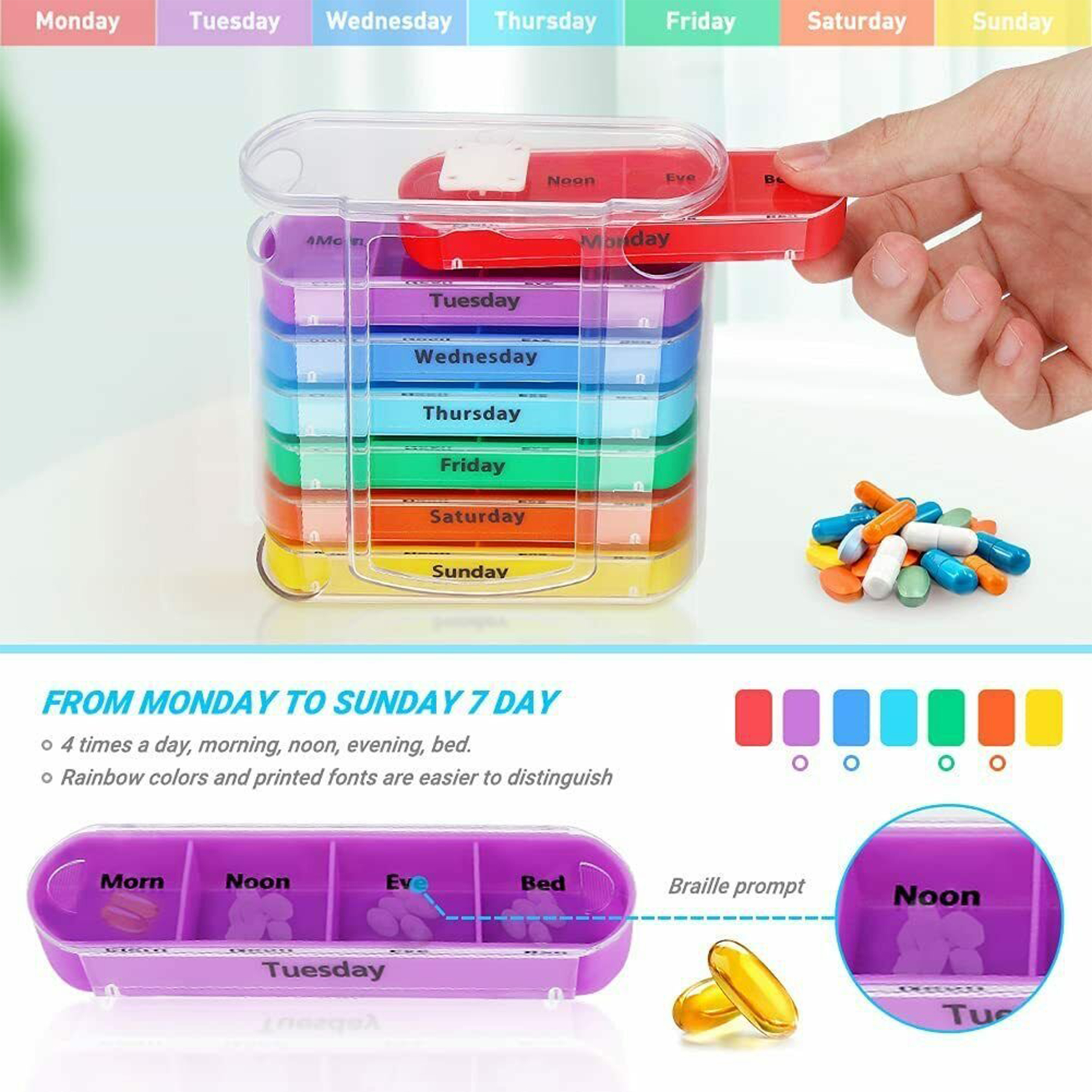 Pp 7-Day Pill Organizer With Color-Coded Compartments For Easy Medication Management 2