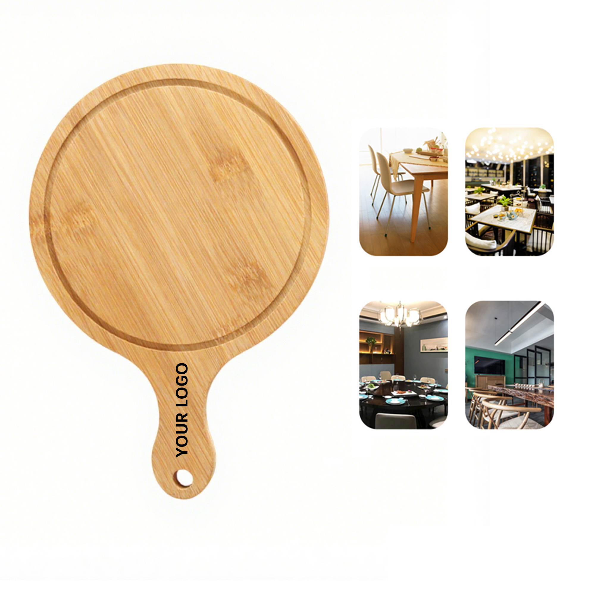 Bamboo Round Cutting Board Pizza Server 6" To 12" 2