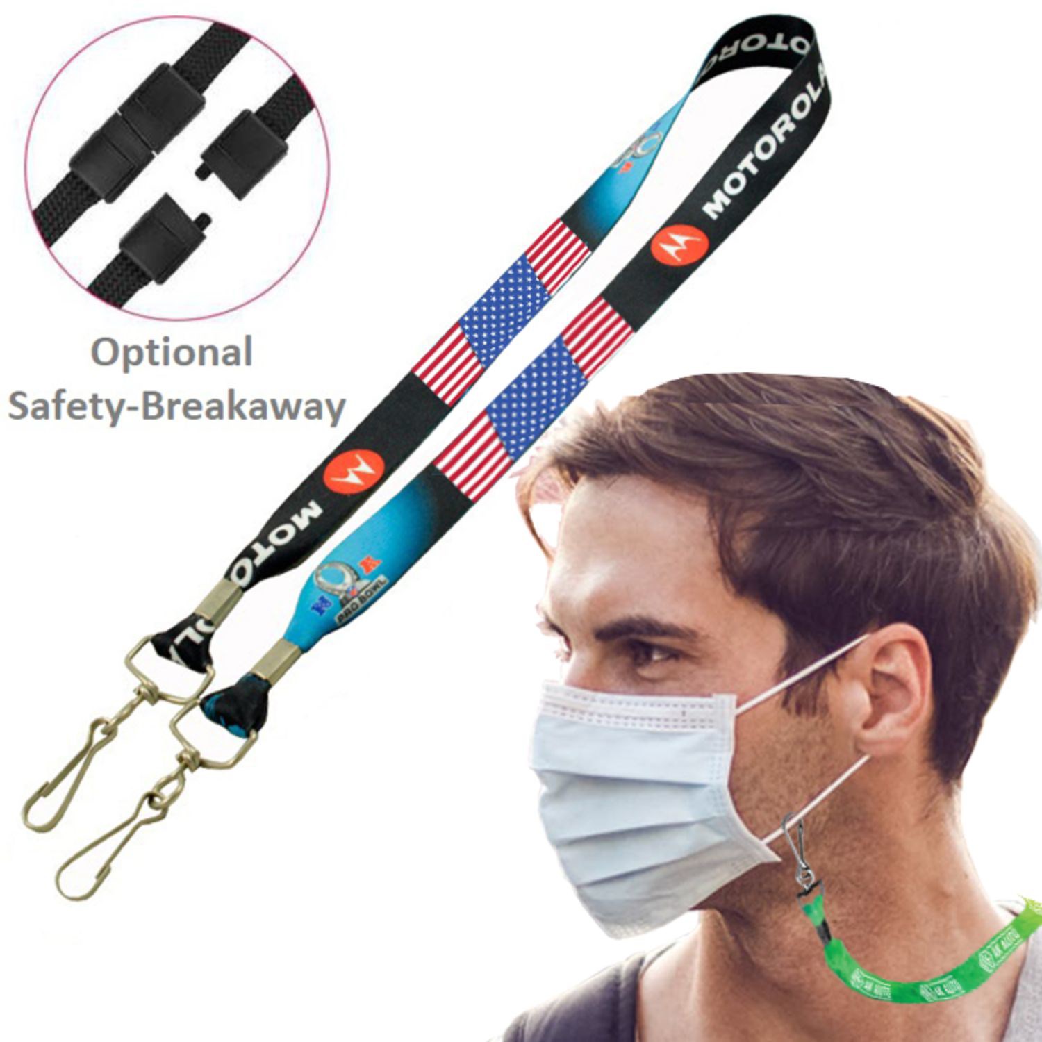 USA Decorated 3/4" Mask Lanyard Full Color Face Mask Keeper 1