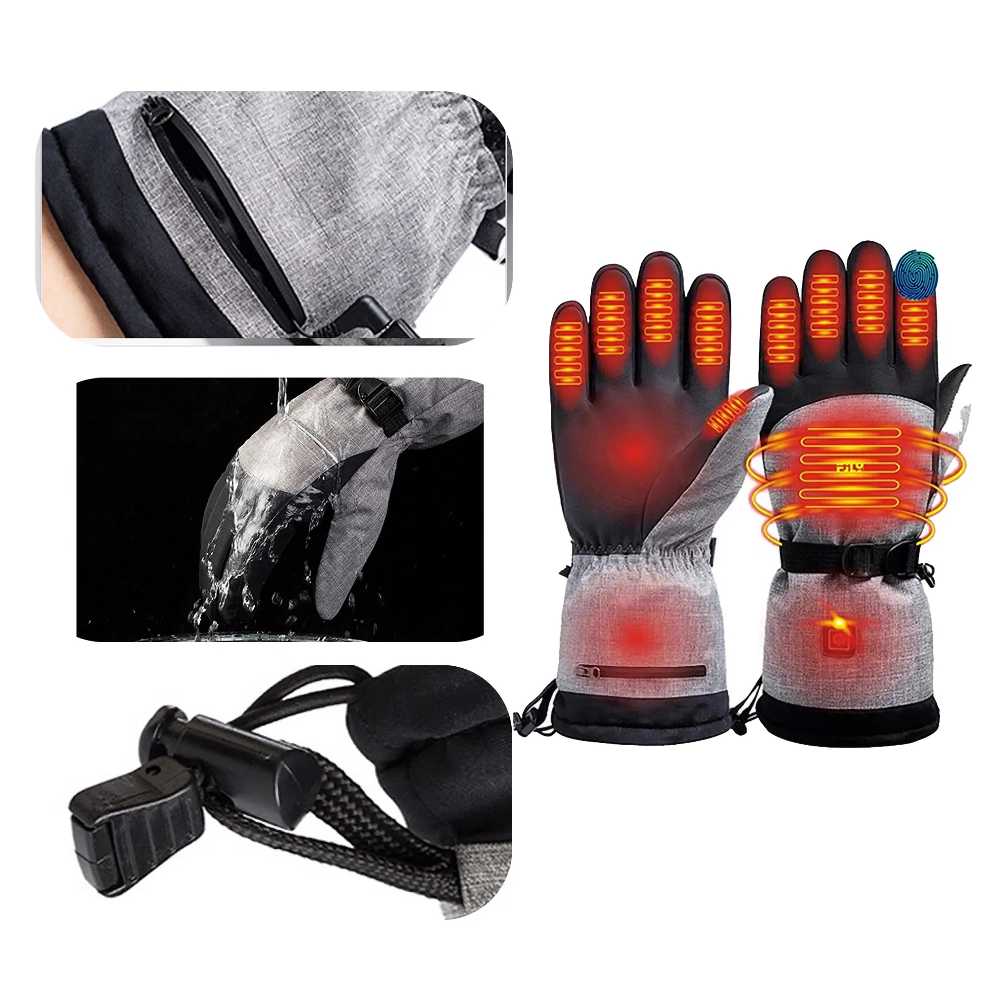 Rechargeable Heated Gloves Touchscreen Waterproof Electric 2
