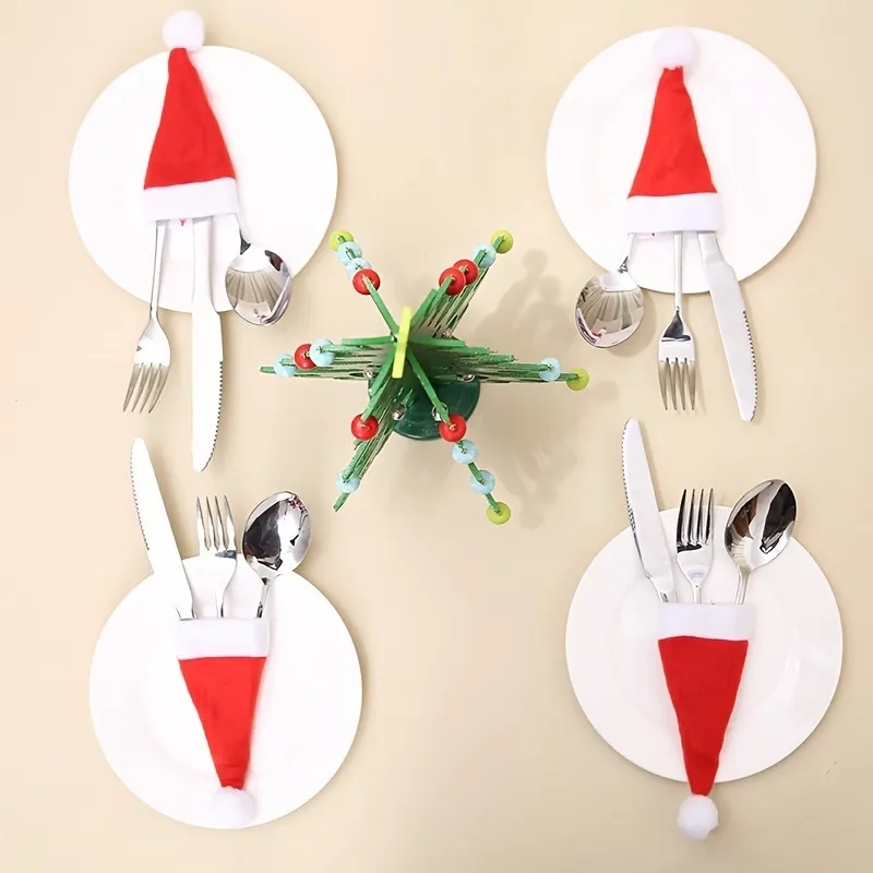 2025 Christmas Mini Santa Hat Cutlery Set Holders Tableware 5