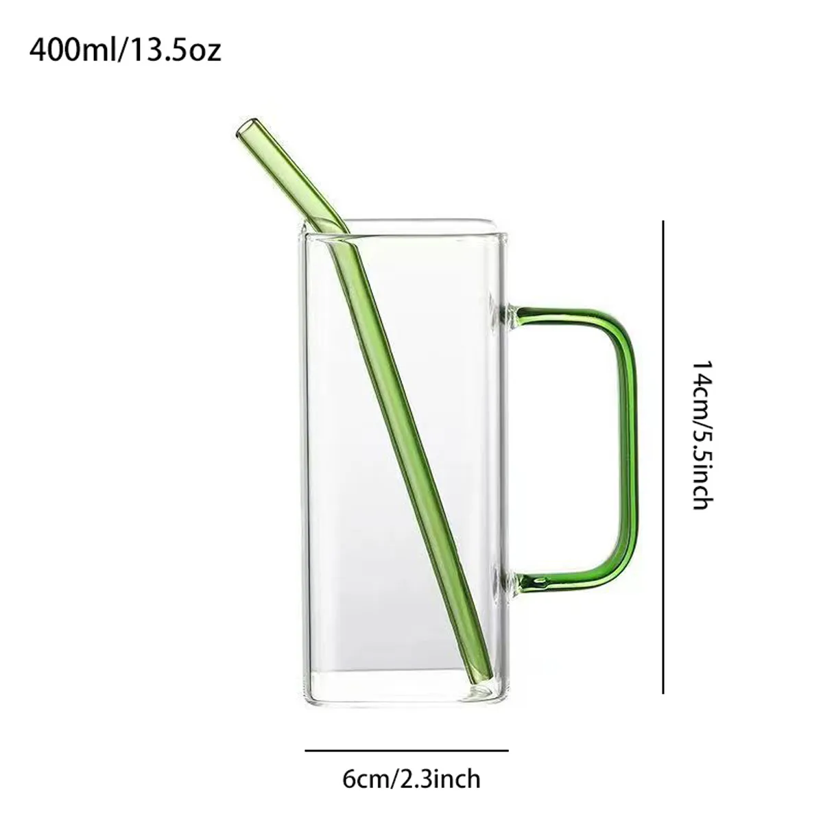 13.5OZ.Water Beverage Clear Glass Cups Pot w/Straw&Lid 8