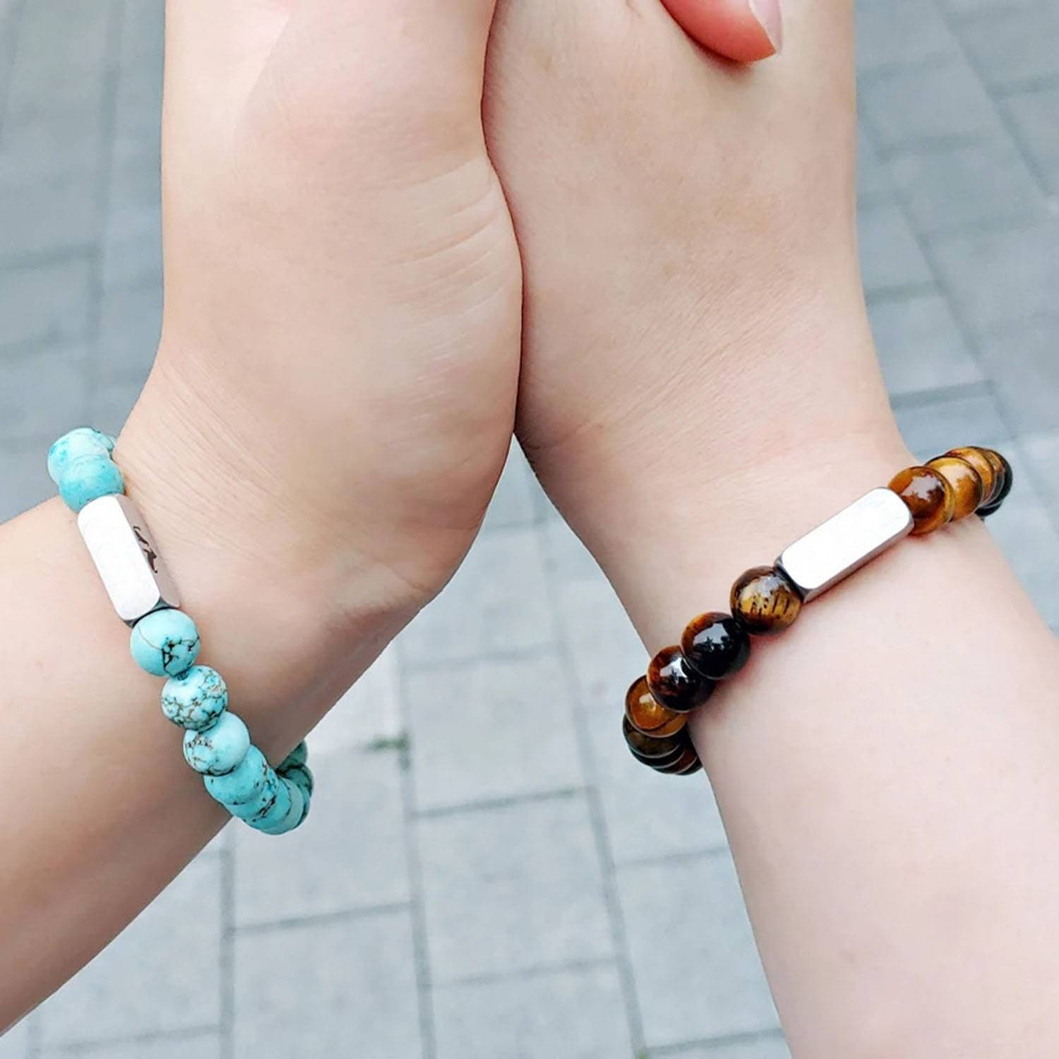 Round Stone Beads Bracelet w/ Stainless Steel Tag 4