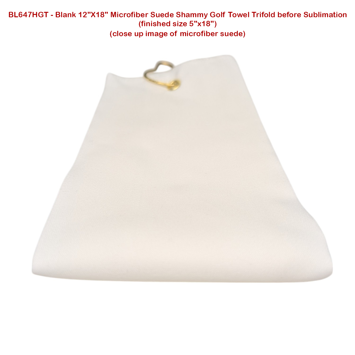 Microfiber Suede Shammy Golf Towel, Finished size 5x18, Trifold Grommet & Hook, Sublimated 6