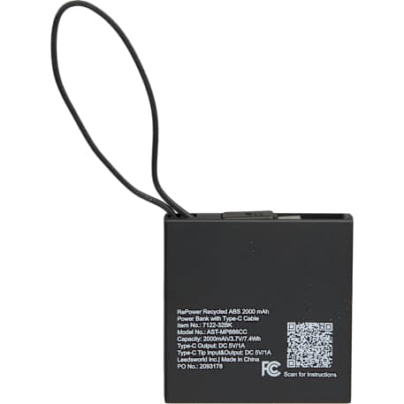 Recycled ABS 2000 mAh Power Bank with Type-C Cable 19