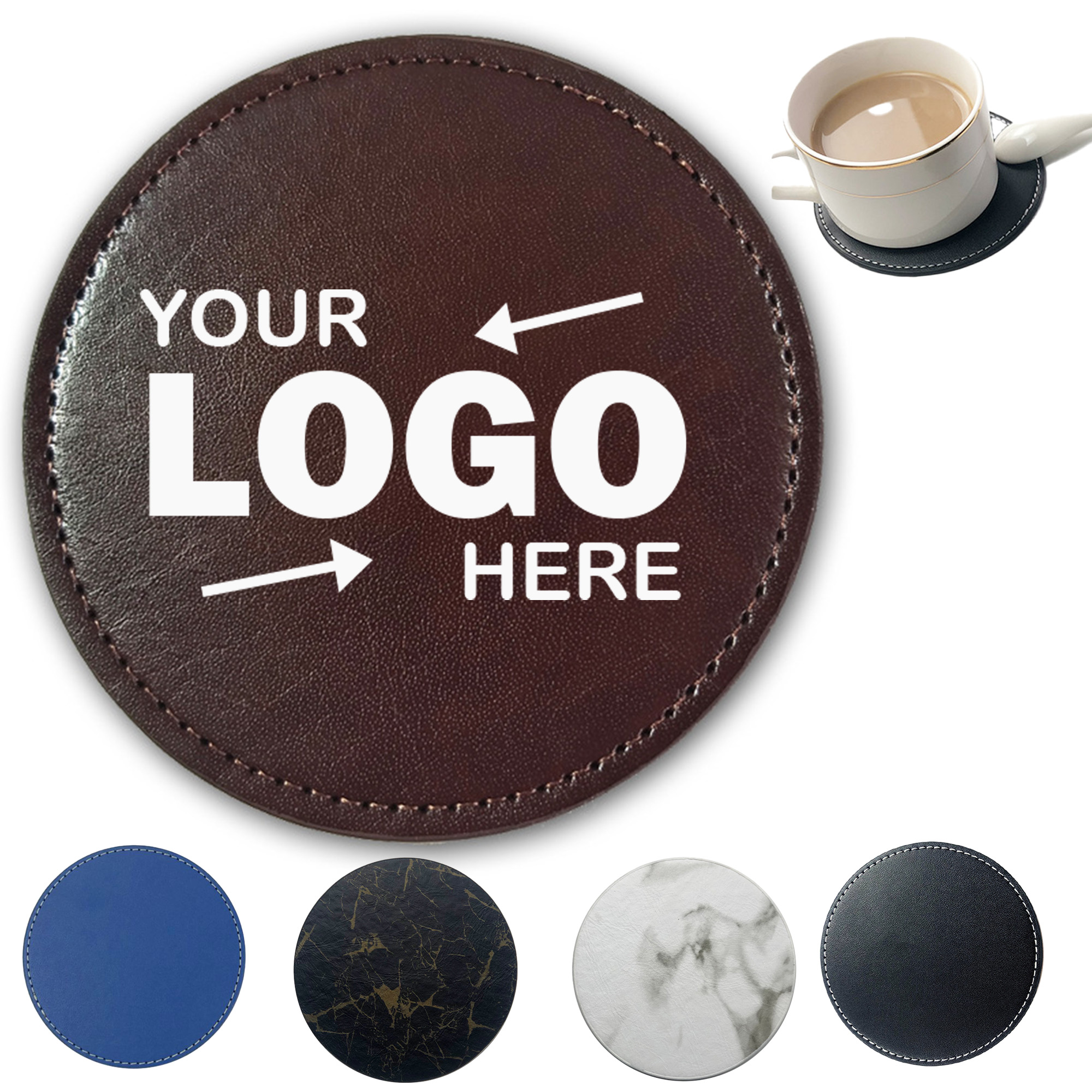 Customized 4'' Round PU Leather Coaster 13