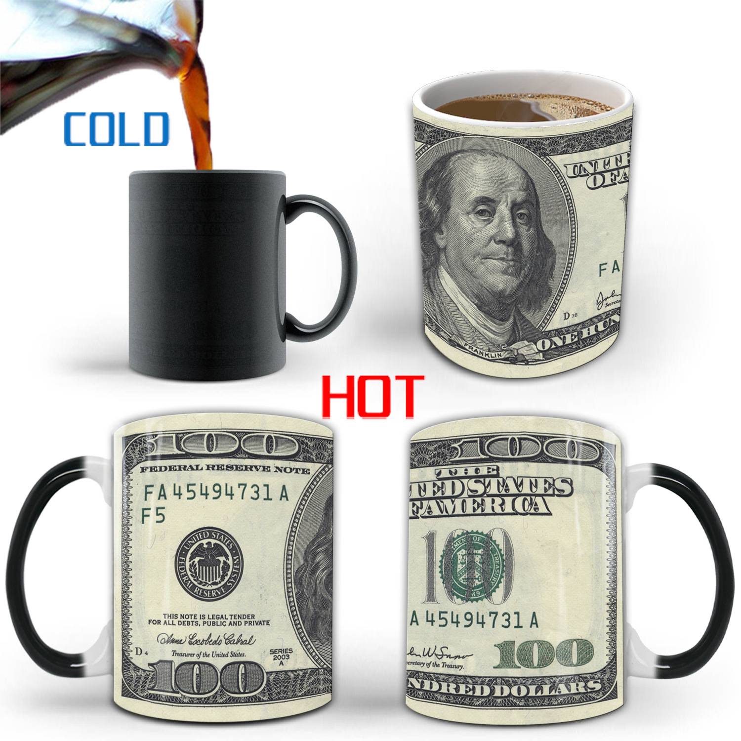 11.8oz Thermal Dollar Design Color Changing Ceramic Mug 2