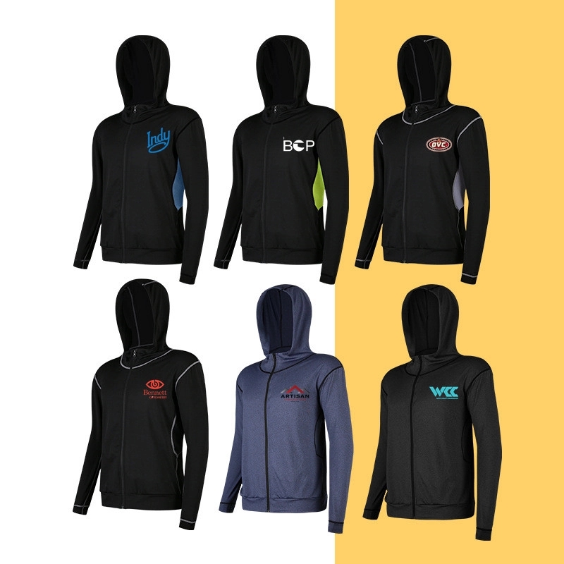 Unisex Full Zip Hooded Long Sleeve T-Shirt 3