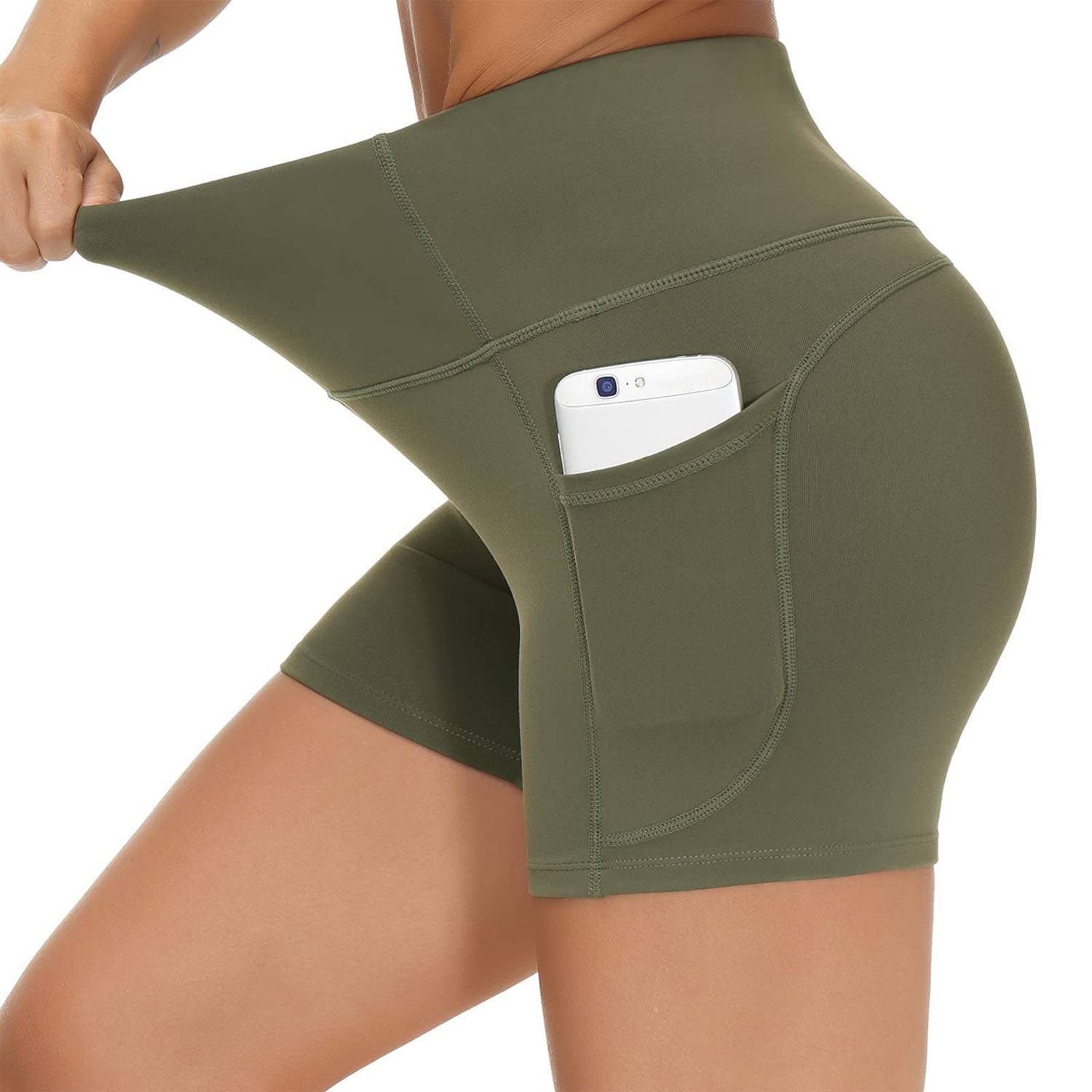 High Waist Breathable Polyester Workout Shorts w/ Pockets 11