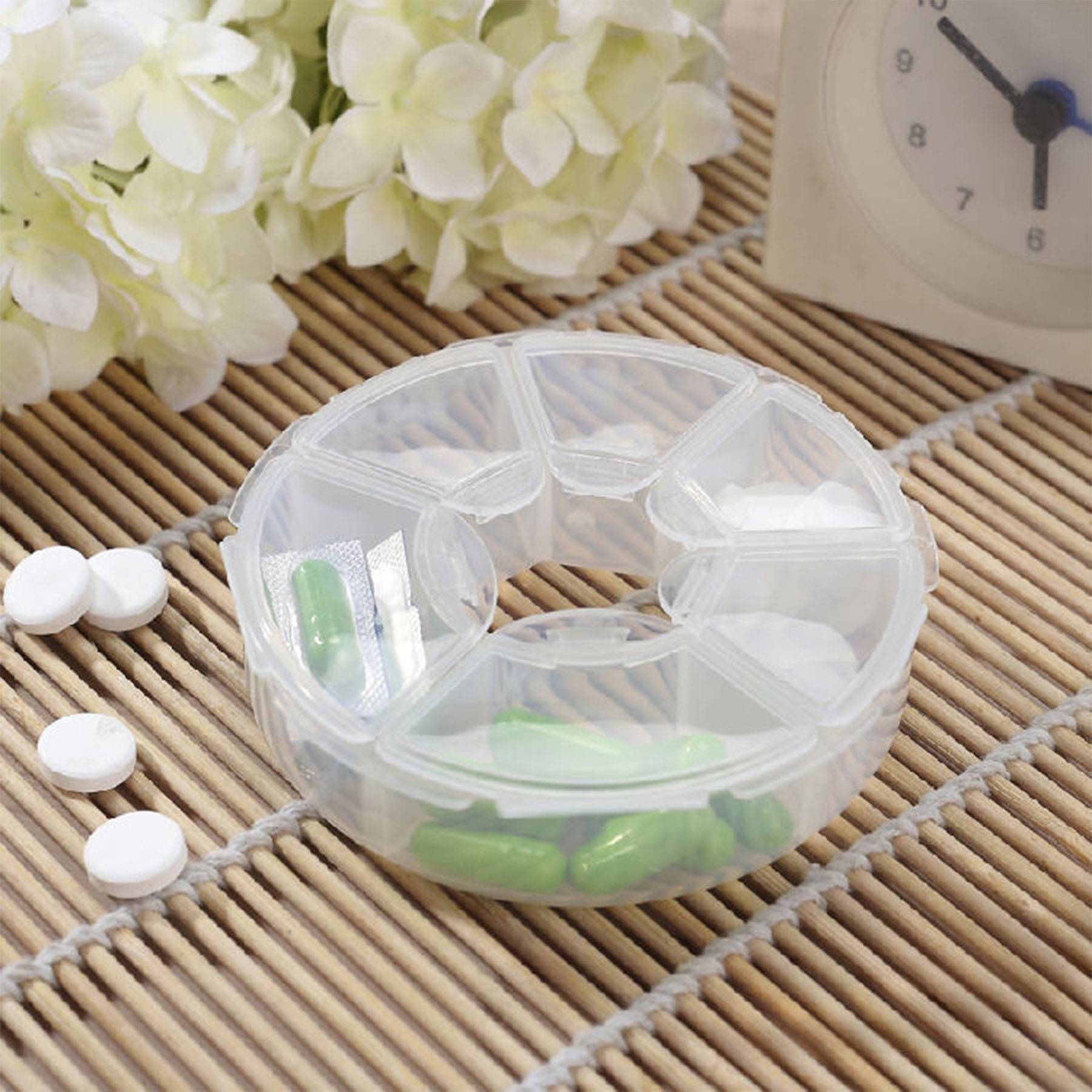 Plastic transparent round six-compartment pill box 5