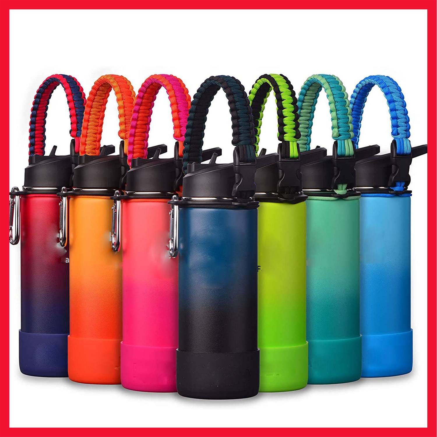 32 Oz Insulated Water Bottle With Straw Lid Paracord Handle, custom water bottle with logo imprint 5