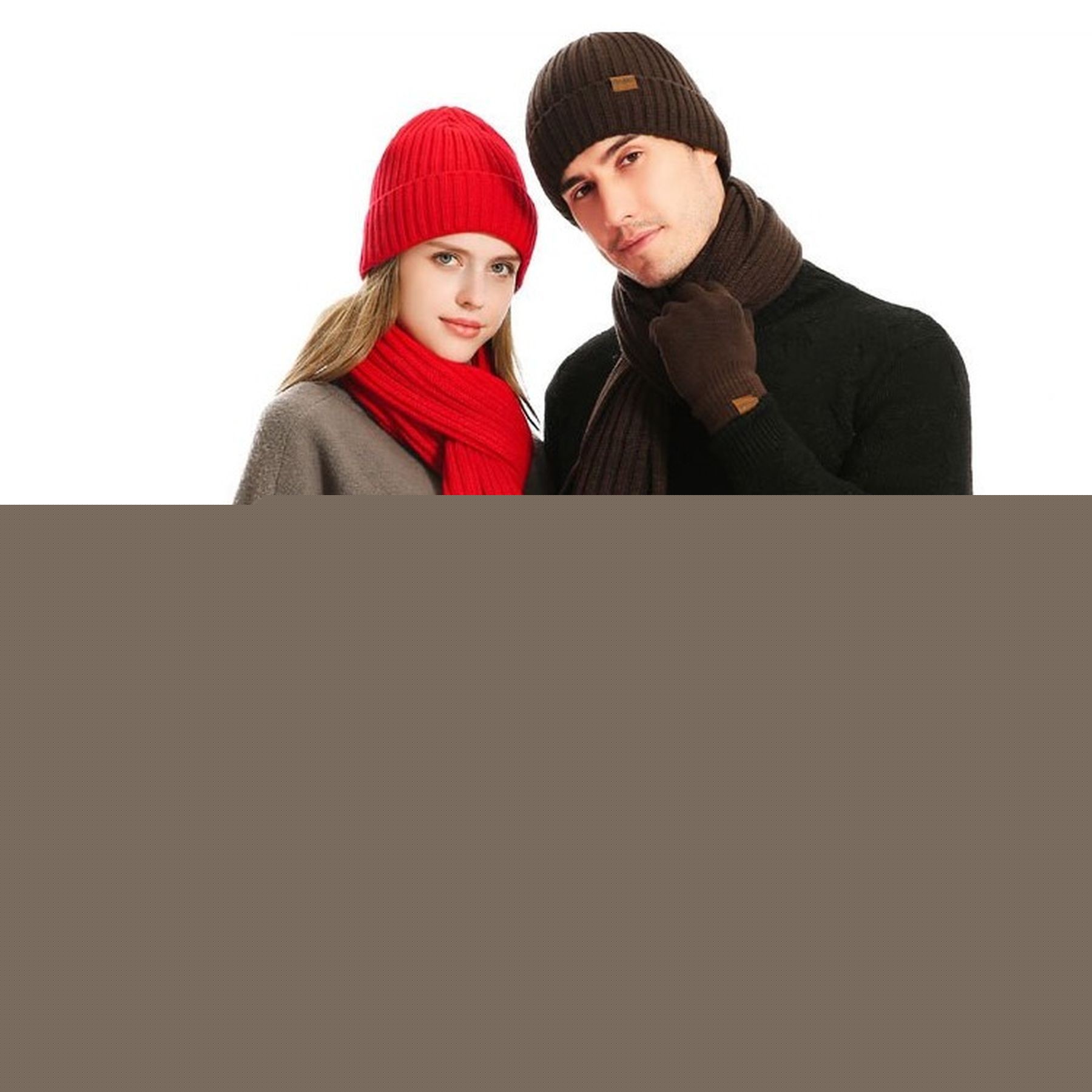 Winter Beanie Hat Warmer Long Scarf Touchscreen Gloves Set 2