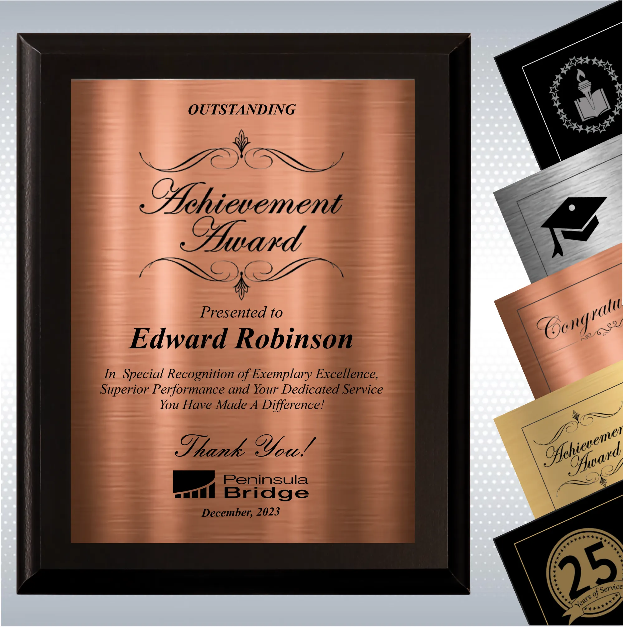 Black Matte Excellence Plaque , Employee Recognition Award 16