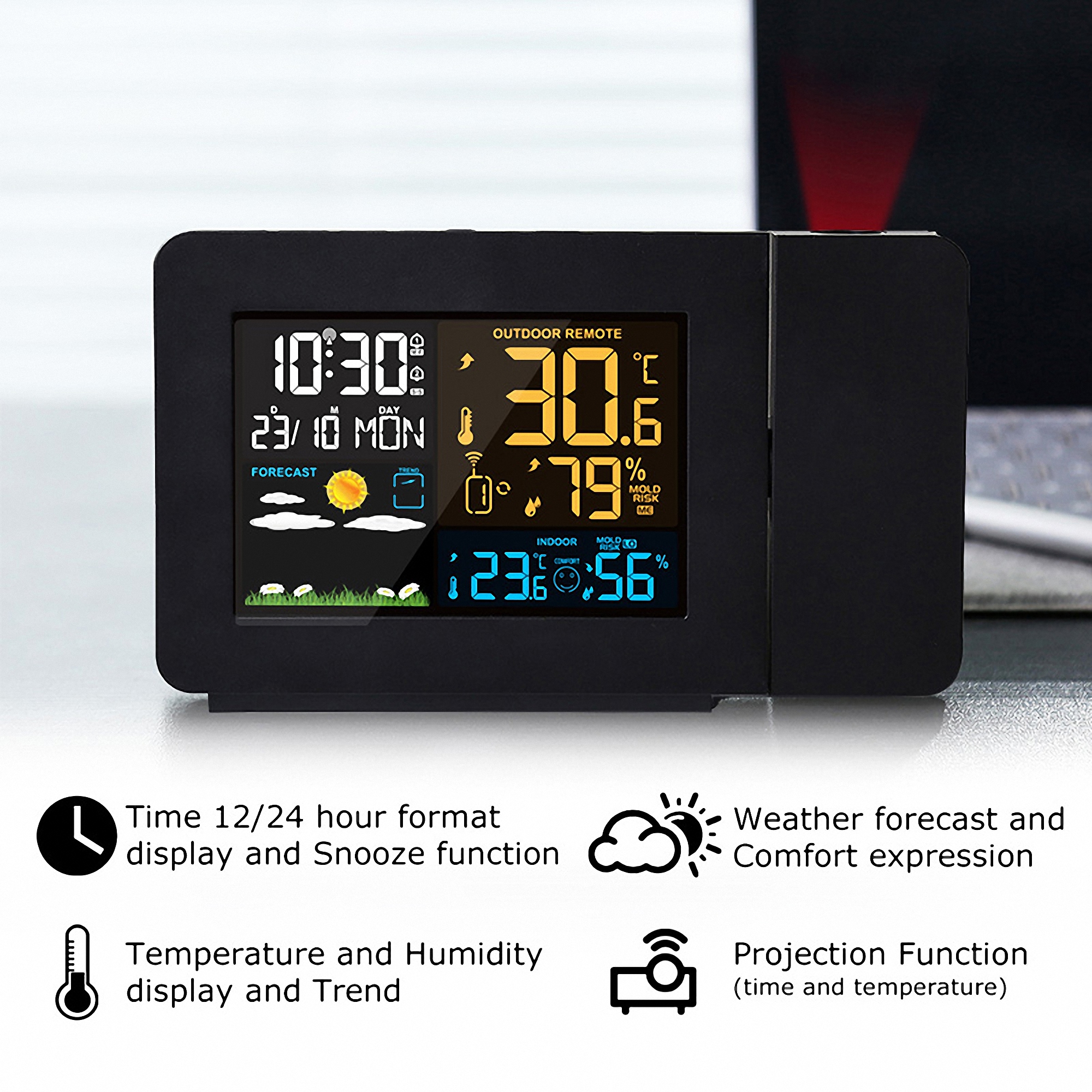 Digital Projection Alarm Clock with Weather Station 5