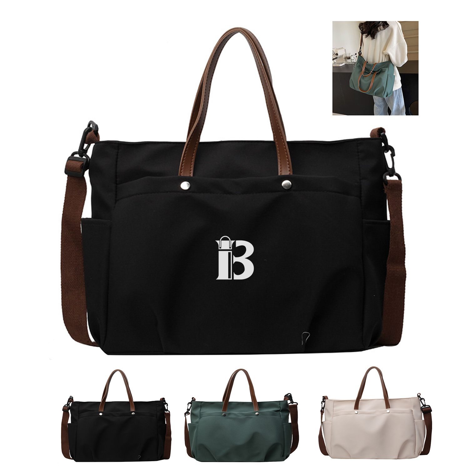 Large Capacity Canvas Shoulder Tote Bag, custom tote bag with logo imprint 2