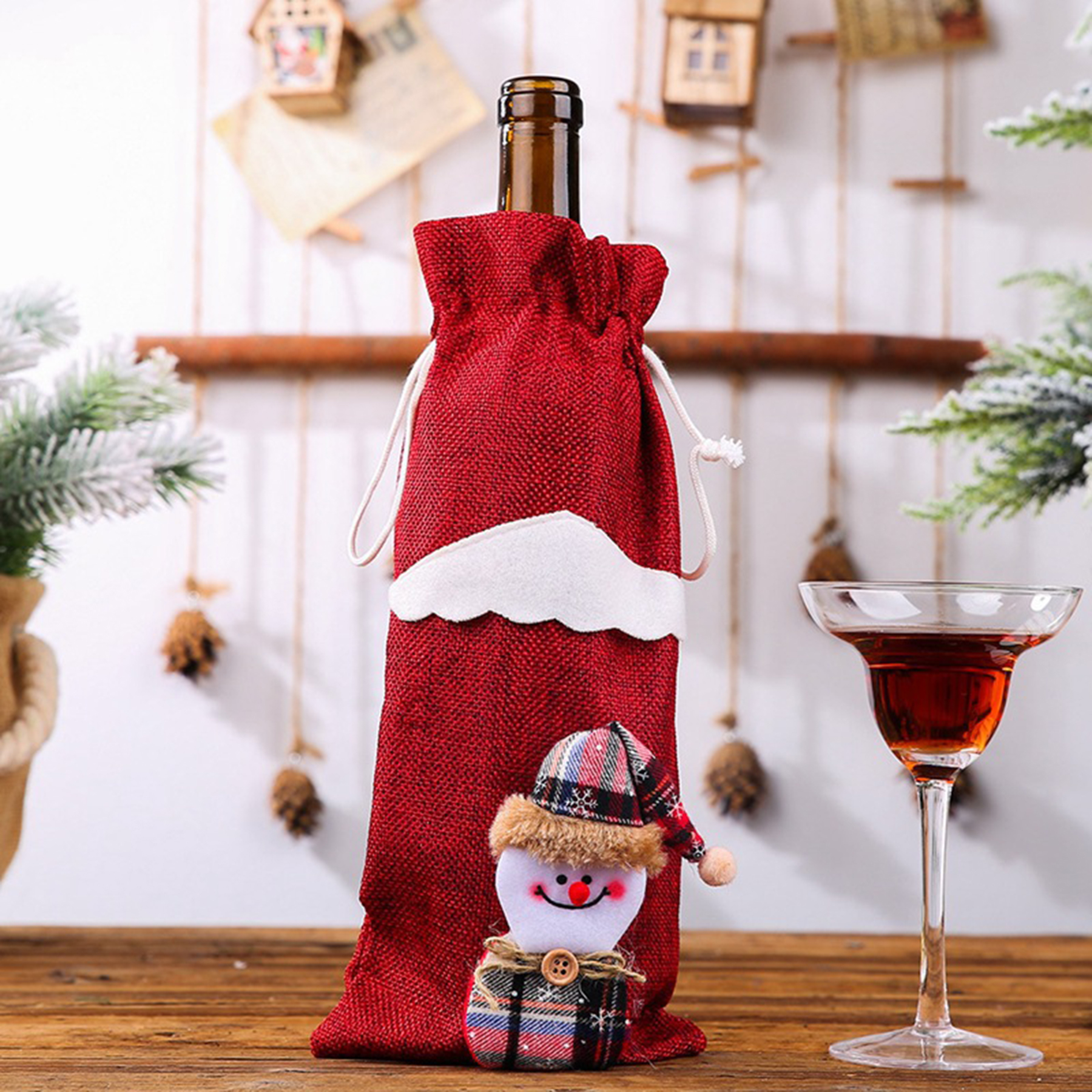 Wine Bottle Christmas Drawstring Bag 2