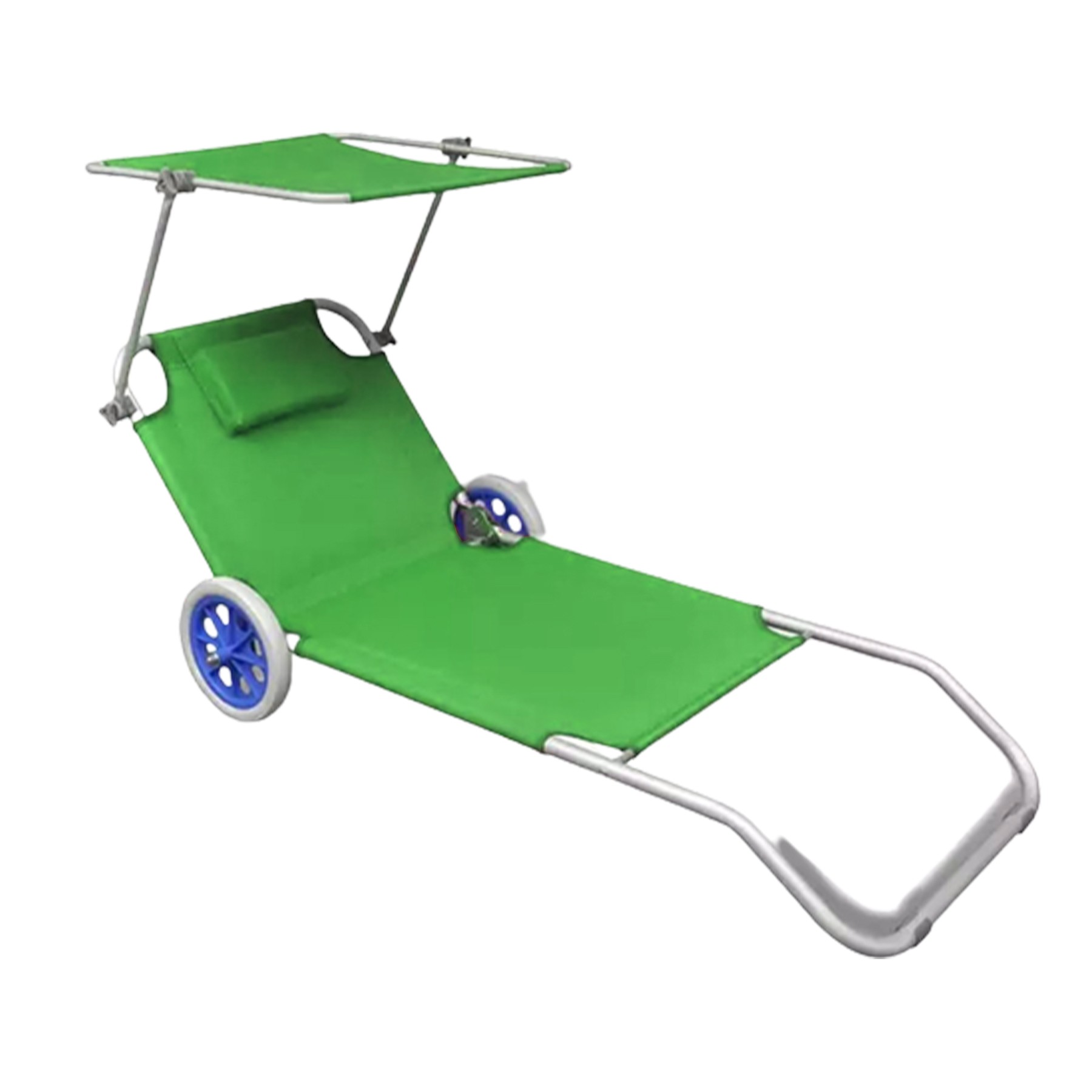 Oxford Fabric Foldable Beach Lounger W/ Wheels And Canopy 4