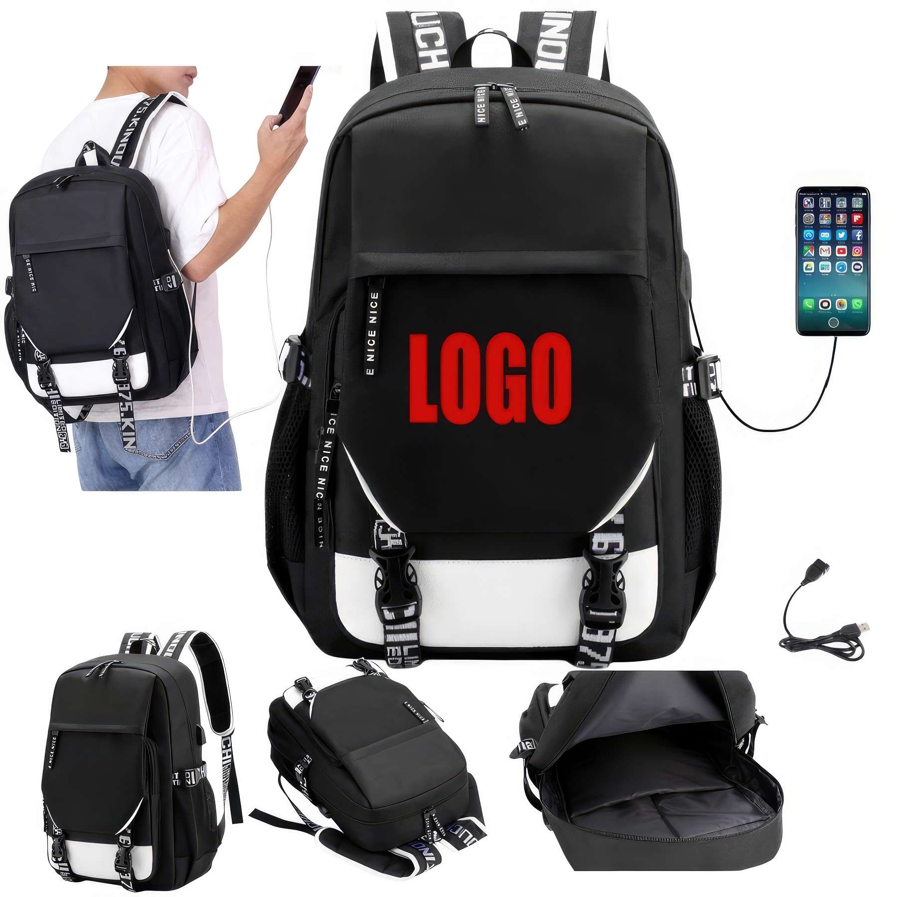 Custom Outdoor Laptops Backpacks with USB Charging Port 2