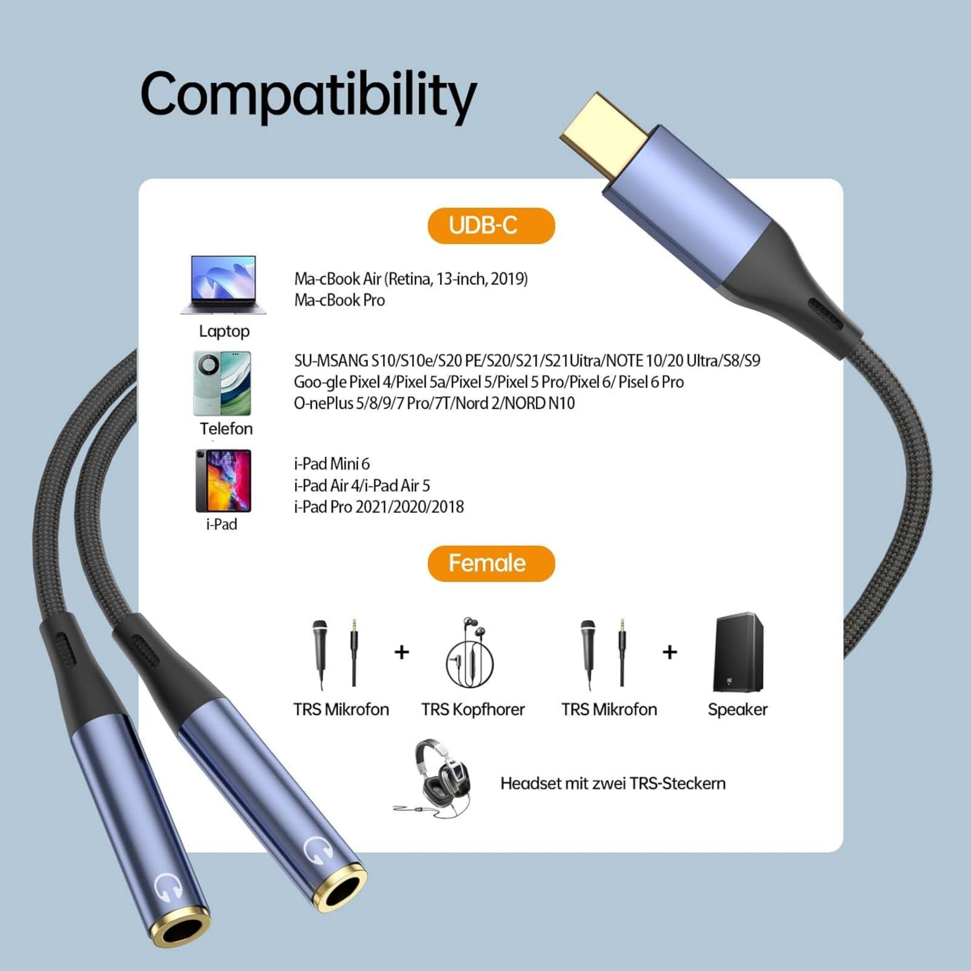 USB C To Two 3.5mm Female Audio adapter 6