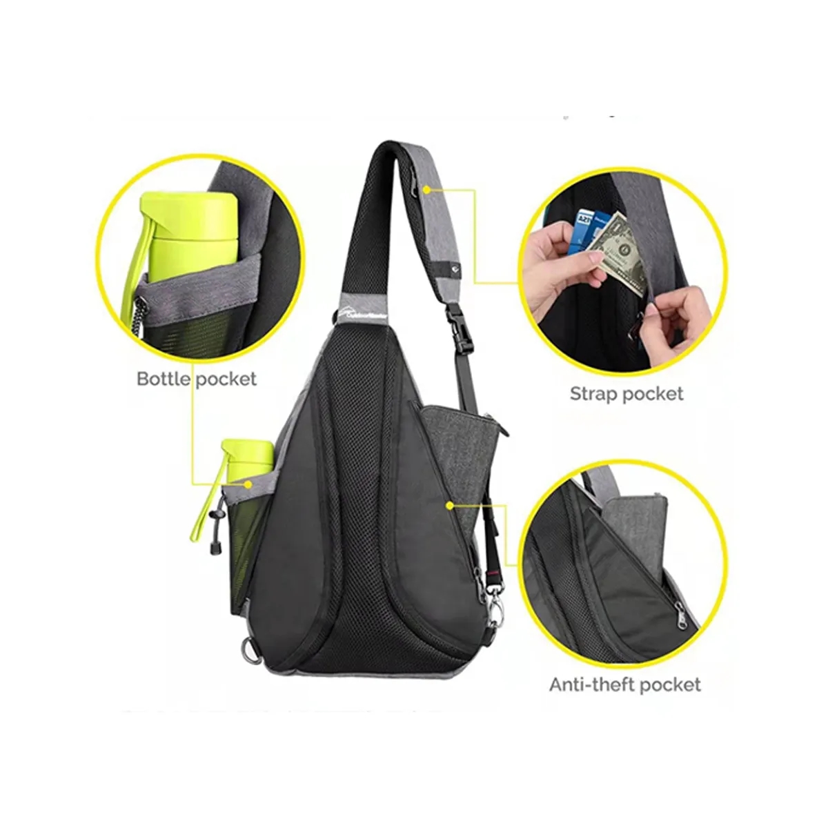 Adjustable Large Capacity Walking Hiking Crossbody Sling Bag 6