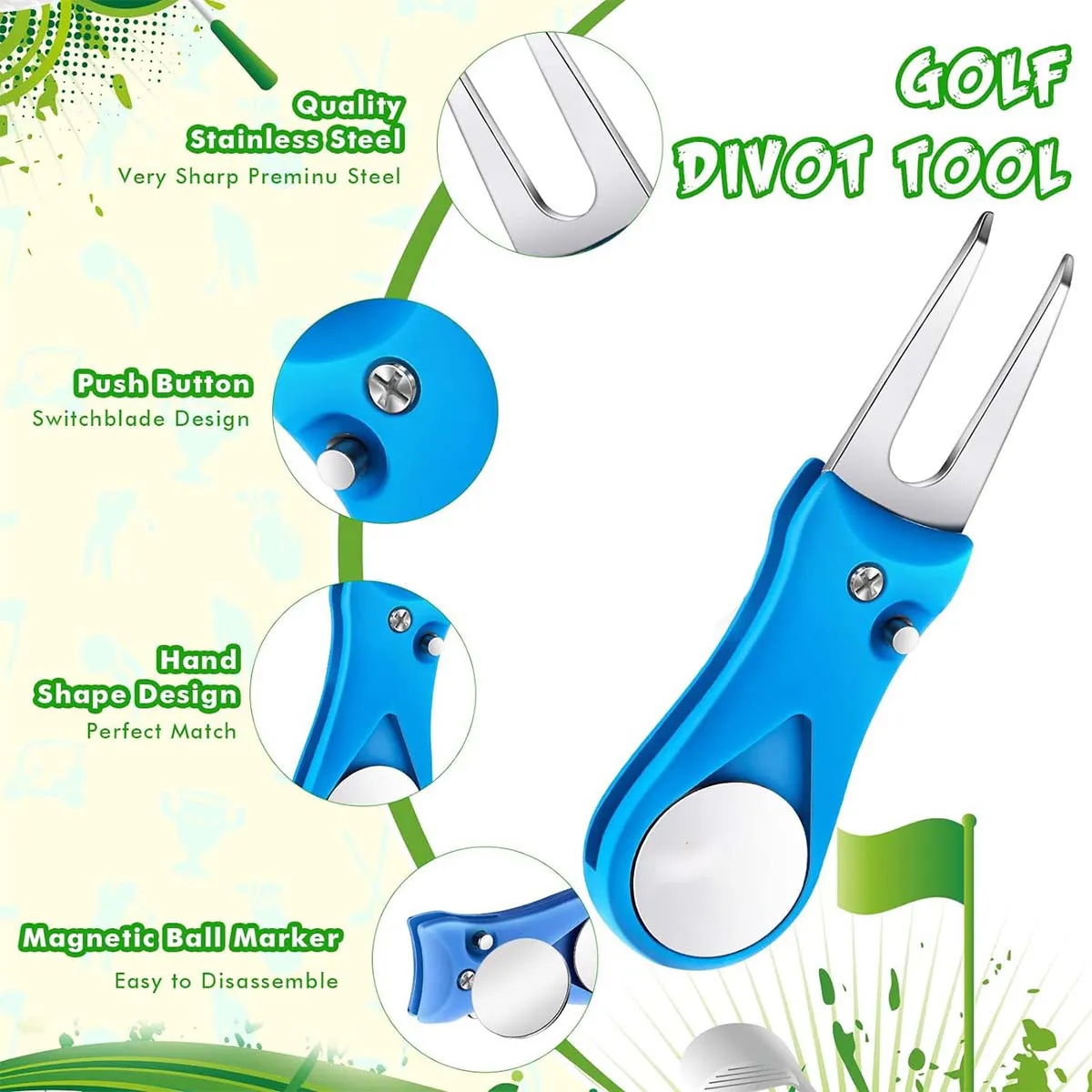 Foldable Golf Ball Marker Switchblade Divot Tool Pitch Fix 2