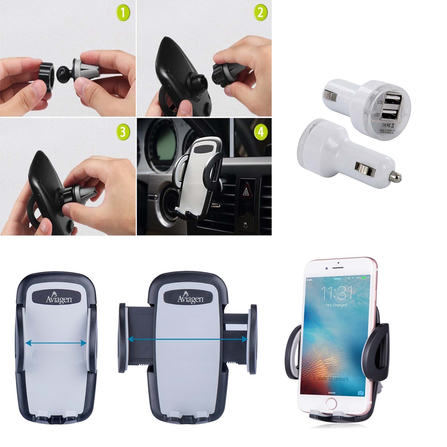 iBank ® Car Phone Holder compatible with iPhone, Galaxy & More 2
