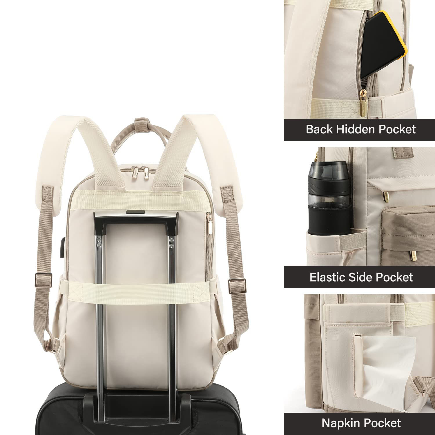 Waterproof Polyester USB Laptop Backpack w/ Luggage Strap 11