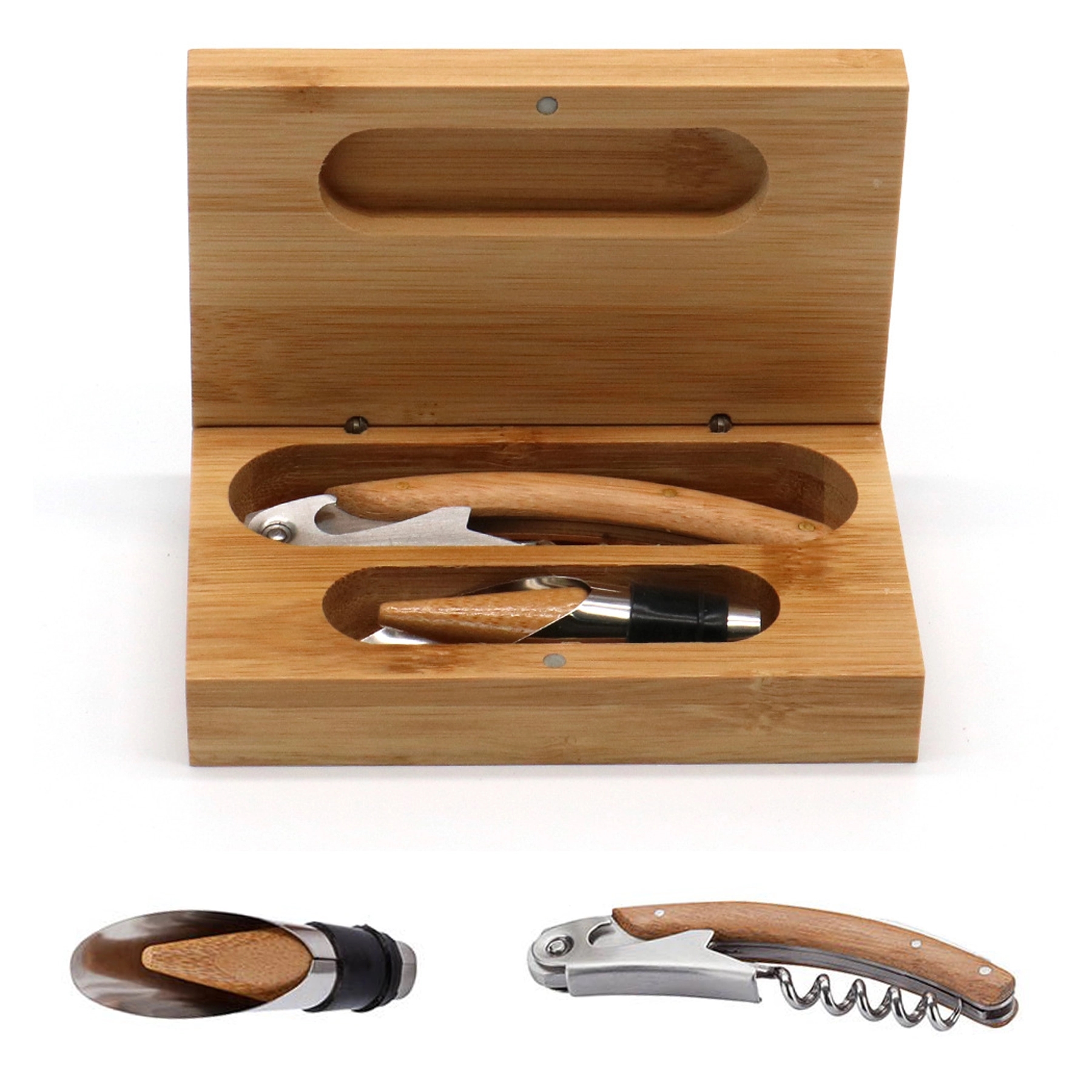 2-Piece Bamboo Wine Opener Set 1