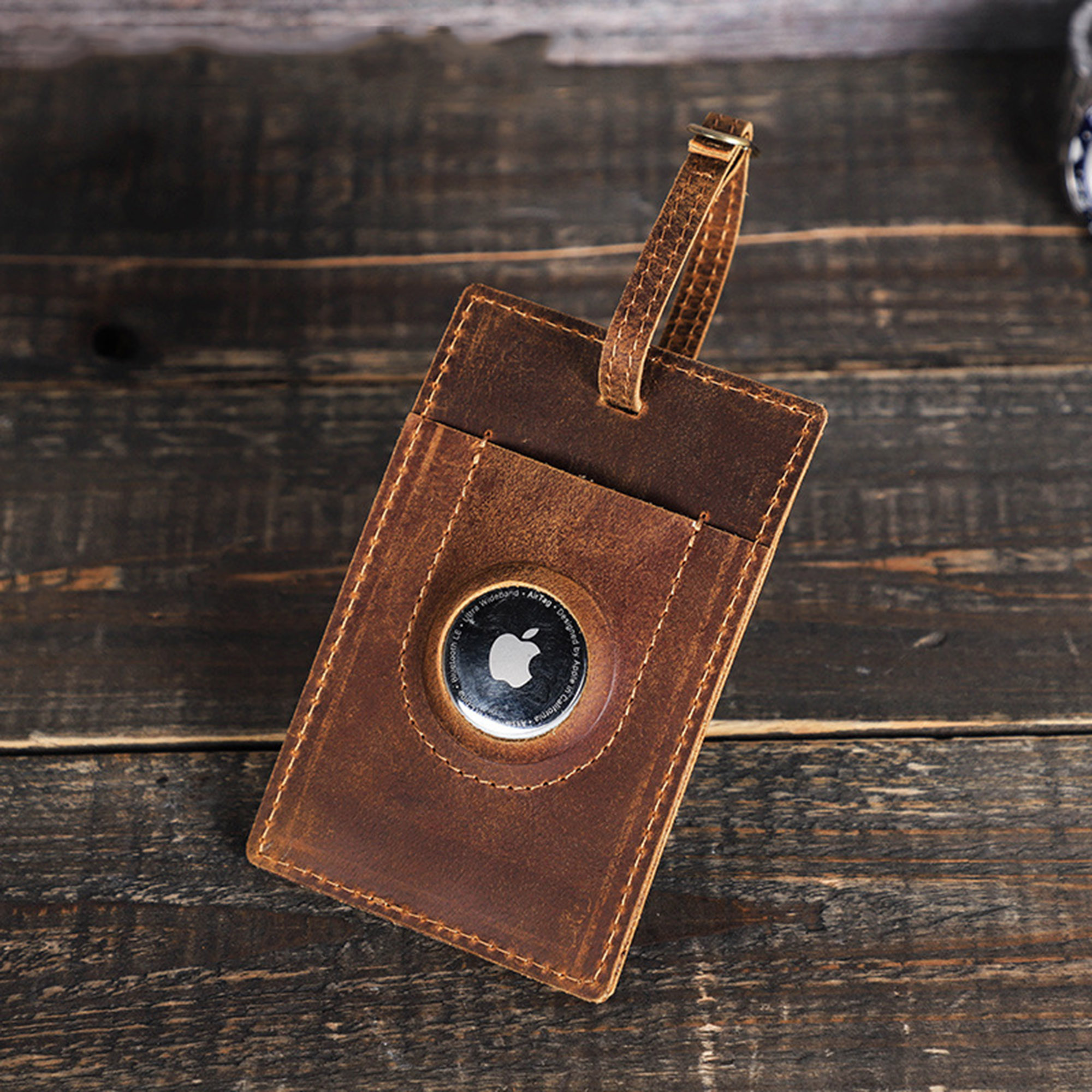 Genuine Leather Luggage Tag With Airtag Holder 5