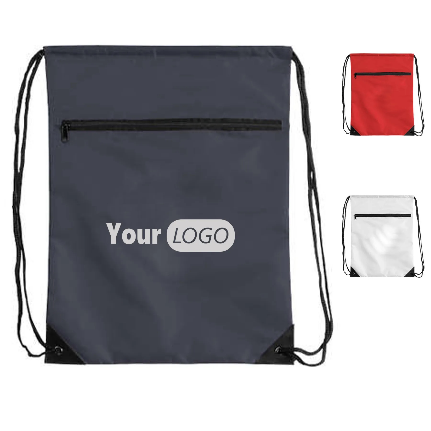 Polyester Black Zipper Pocket 14"X17" Drawstring Bag 6