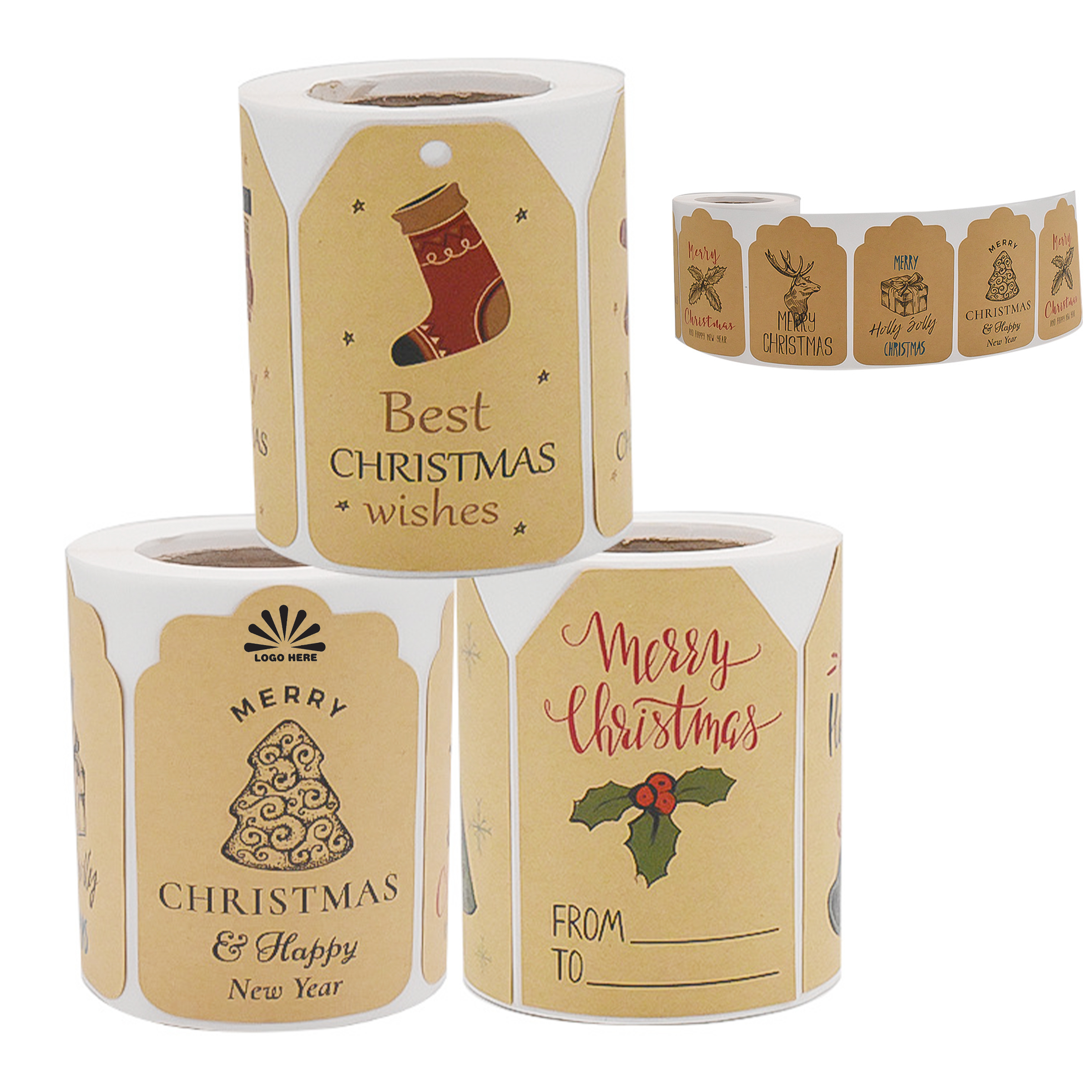 300pcs Custom Christmas Sticker Roll for Festive Decorations 1