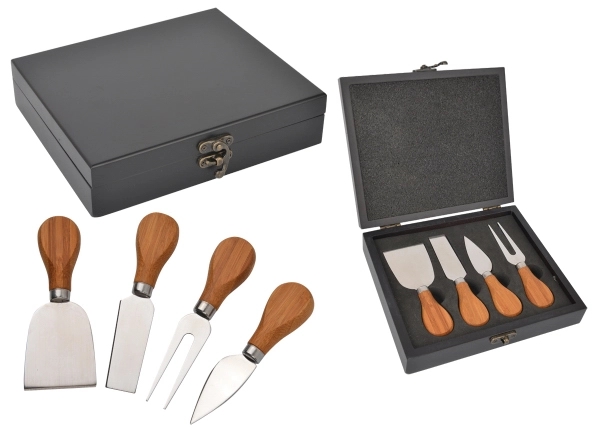 Gourmet four piece cheese knife set with wood case 4