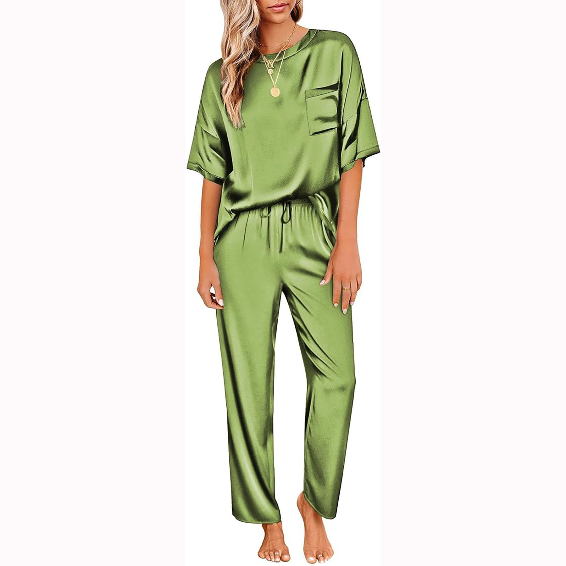 Womens Satin Silk Pajamas Set 5